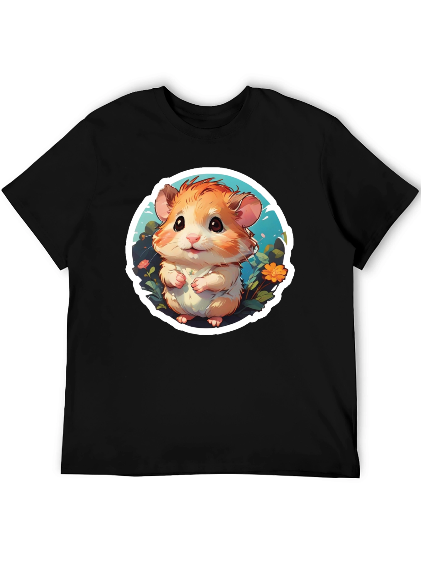 Cute Hamster Graphic Tee - Black Cotton Blend