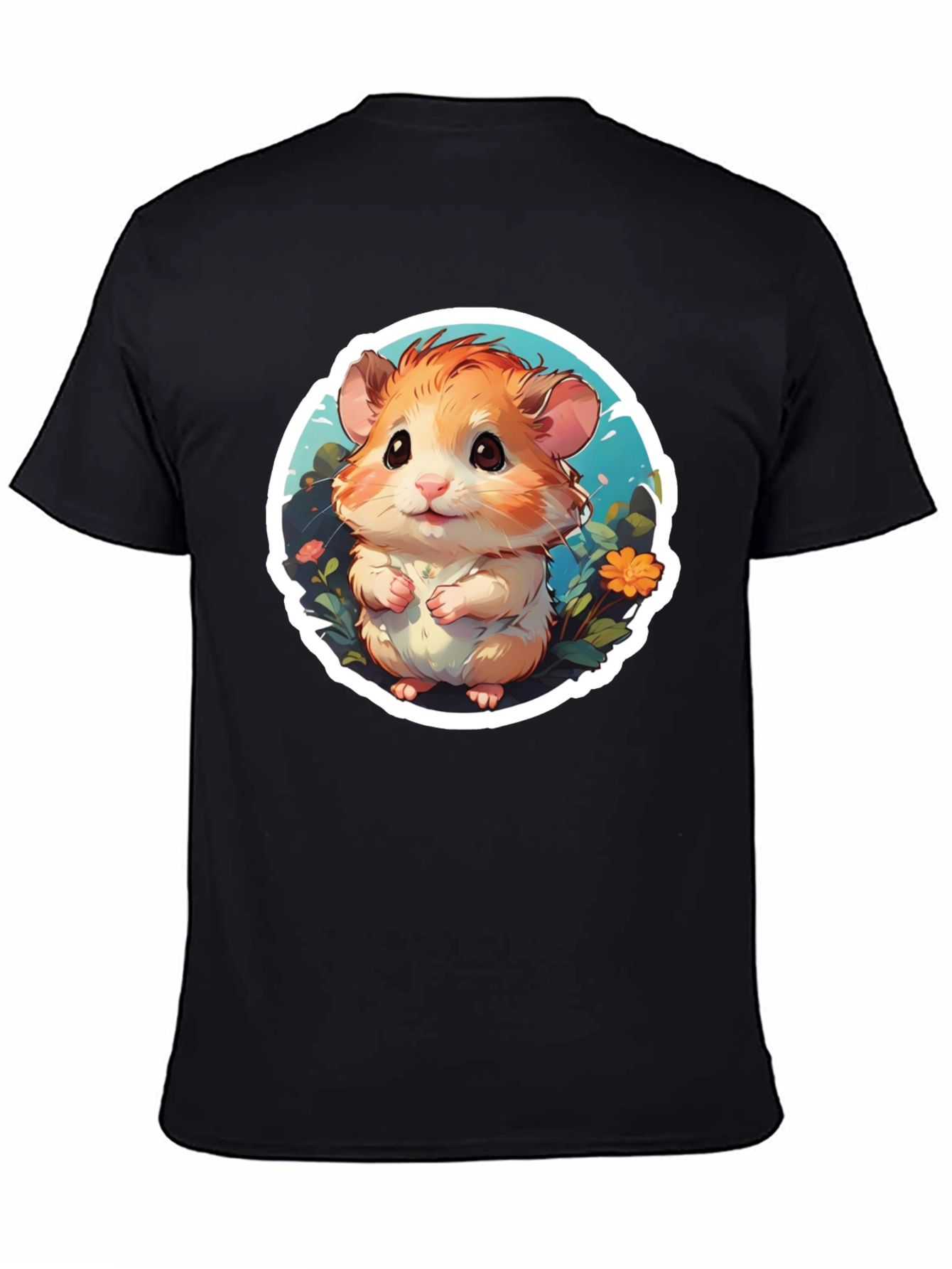 Cute Hamster Graphic Tee - Black Cotton Blend