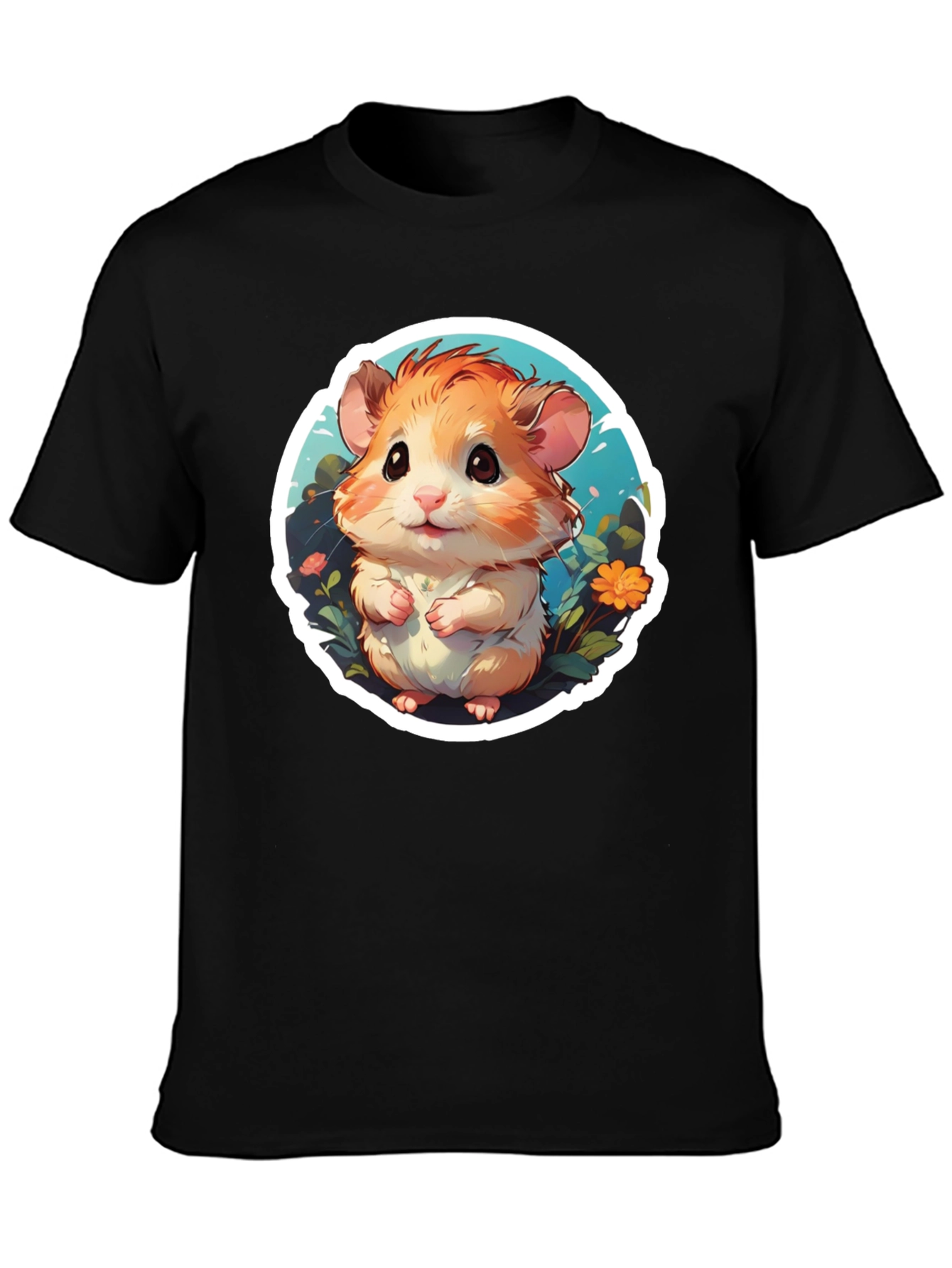 Cute Hamster Graphic Tee - Black Cotton Blend