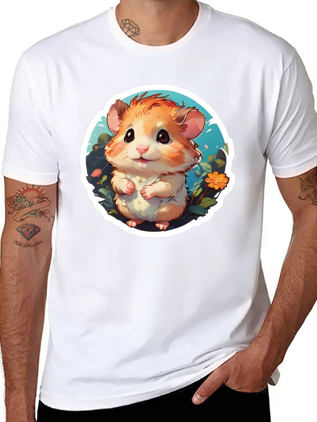 Cute Hamster Graphic Tee - Black Cotton Blend