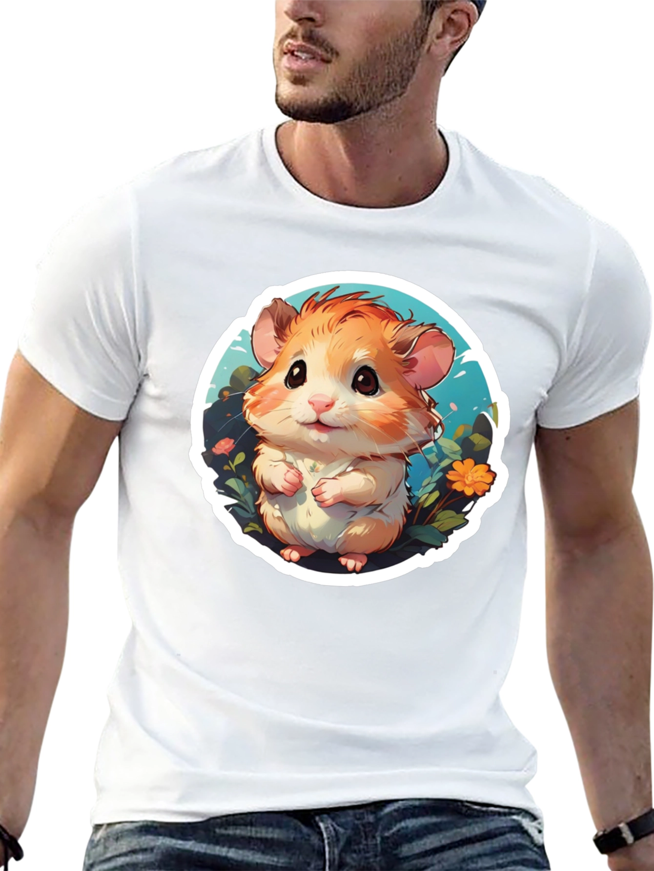 Cute Hamster Graphic Tee - Black Cotton Blend