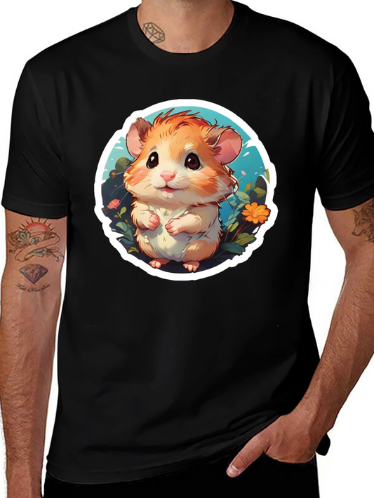 Cute Hamster Graphic Tee - Black Cotton Blend