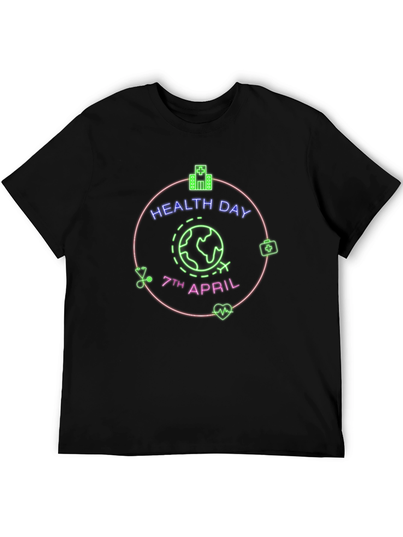 World Health Day T-Shirt - Neon Design Black