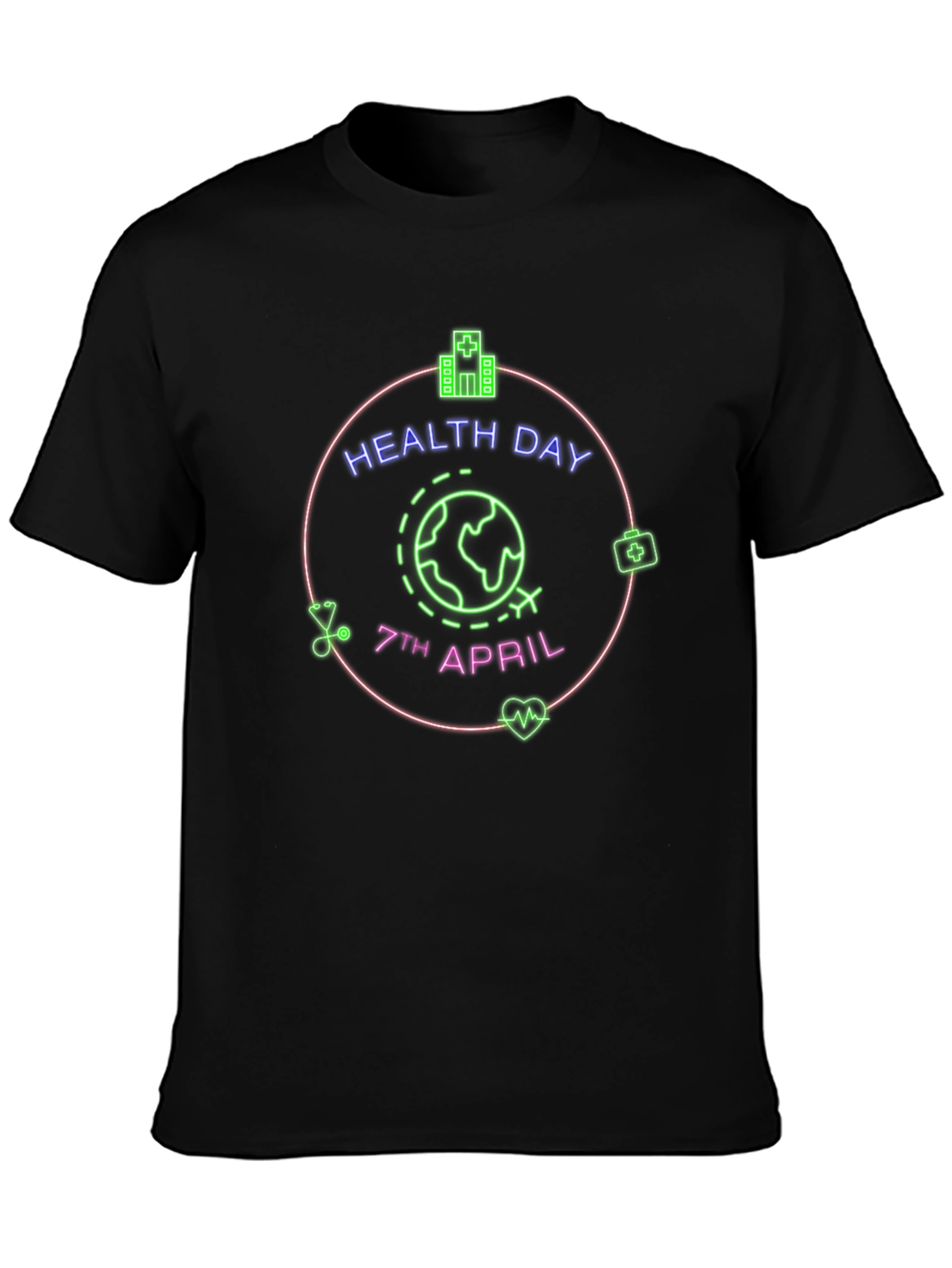 World Health Day T-Shirt - Neon Design Black