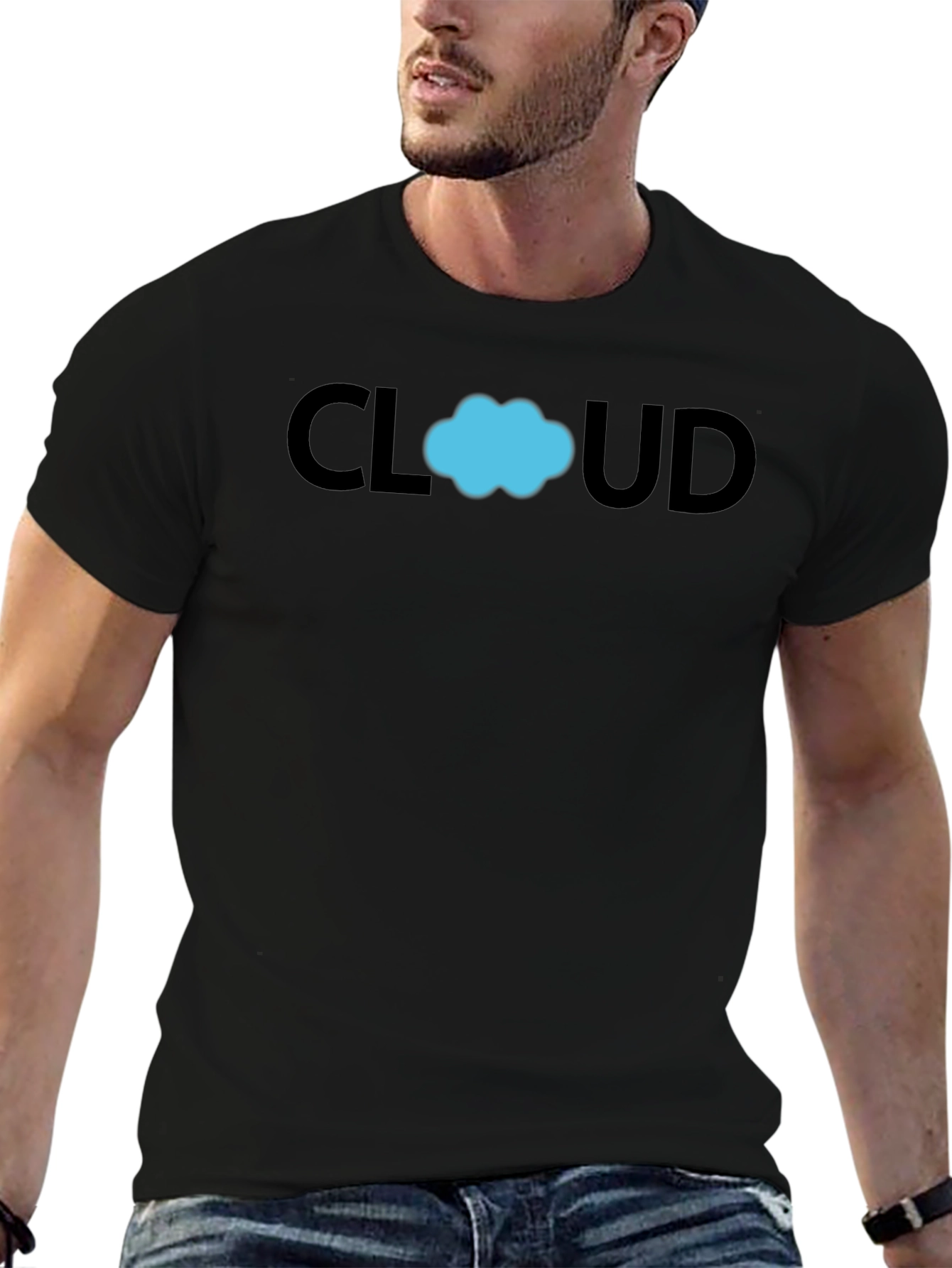 Cloud Graphic T-Shirt - Black Cotton Casual Tee