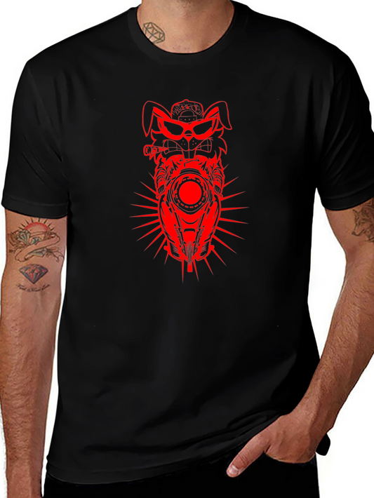 Mens Black T-shirt with Red Rabbit Motorcycle Design