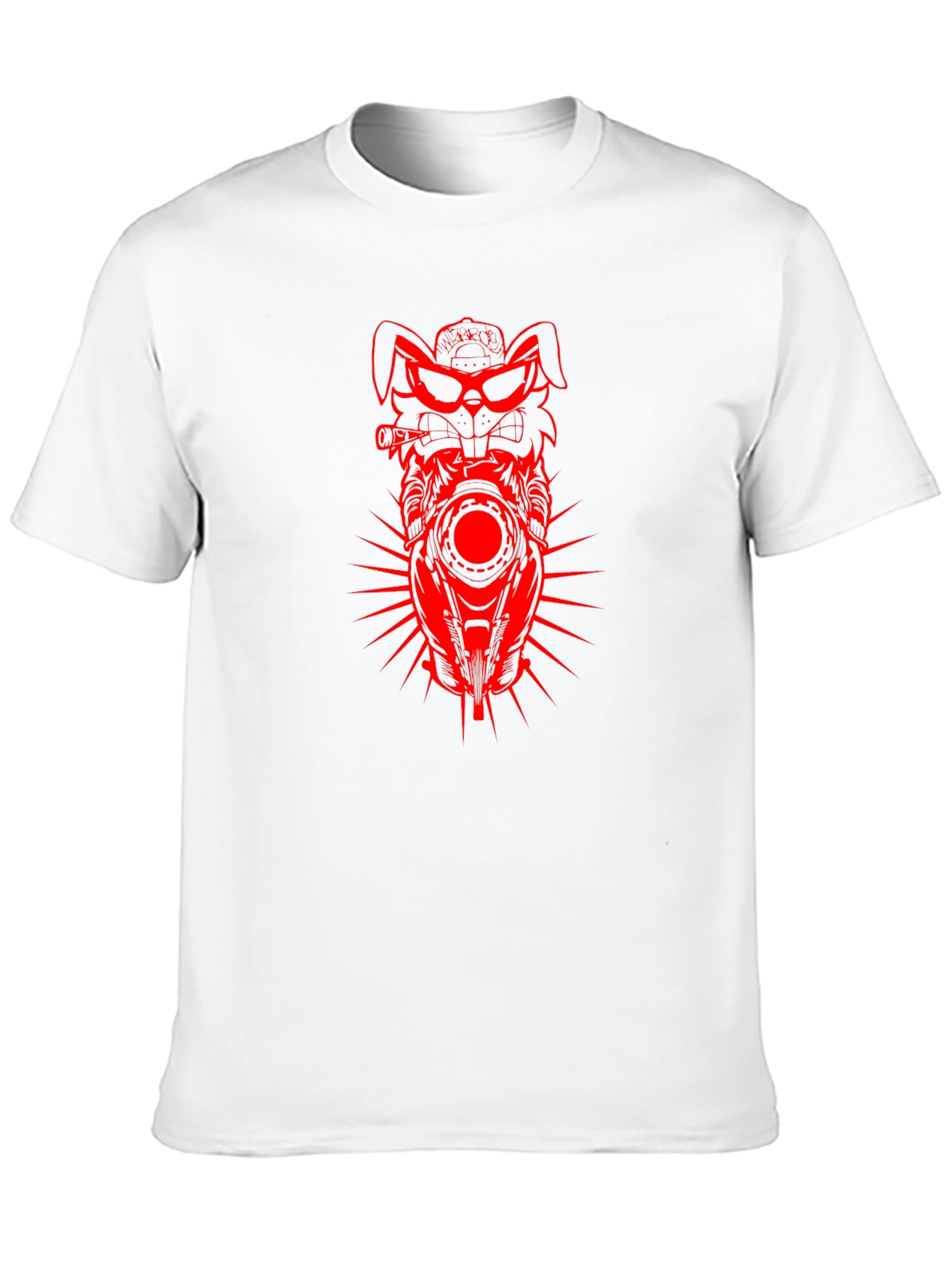 Mens Black T-shirt with Red Rabbit Motorcycle Design