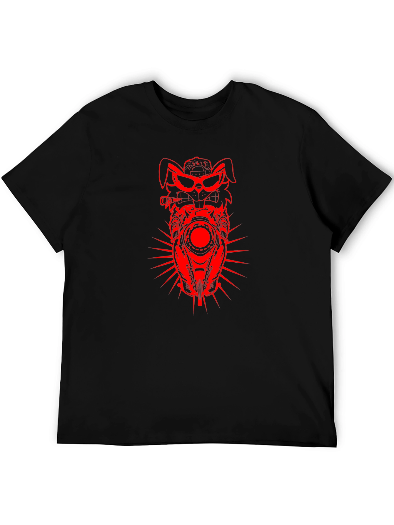 Mens Black T-shirt with Red Rabbit Motorcycle Design