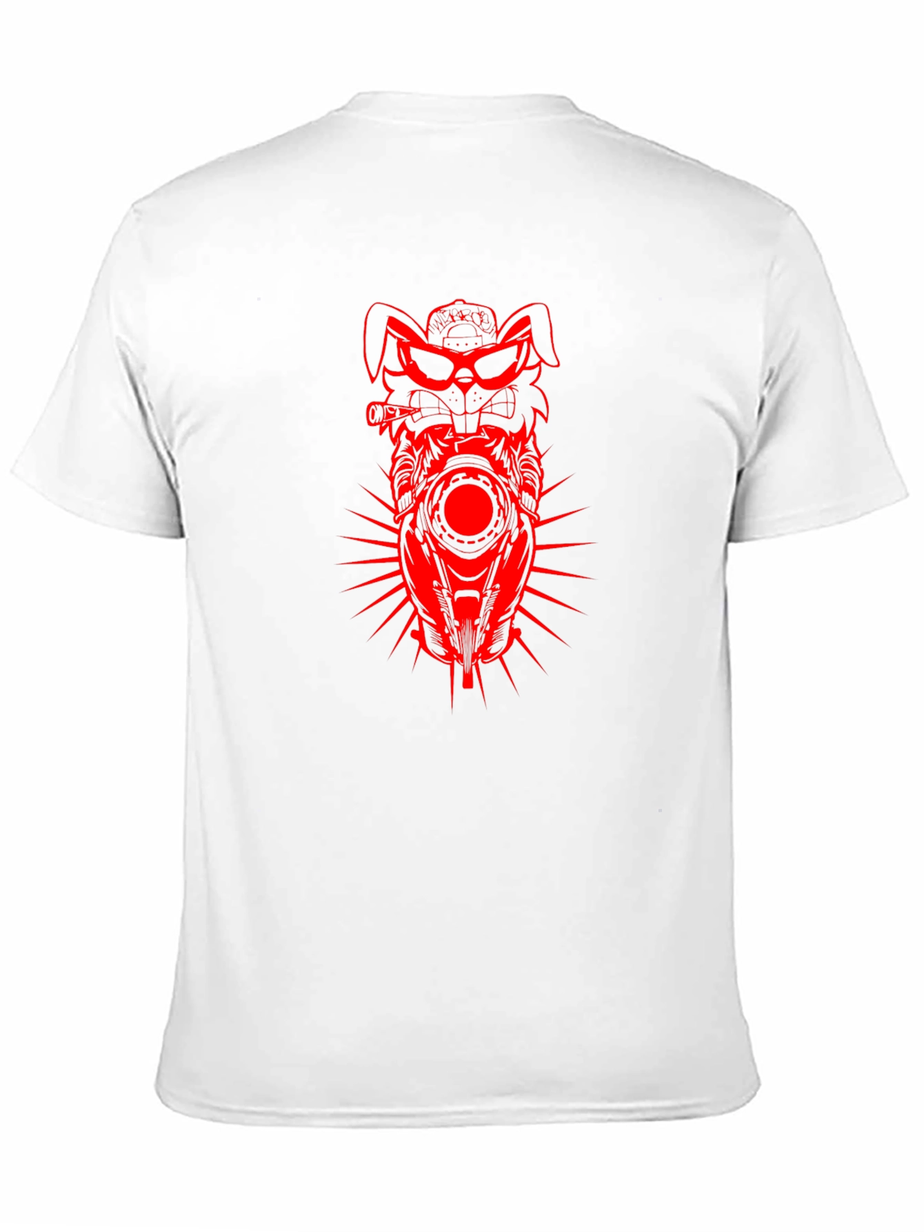 Mens Black T-shirt with Red Rabbit Motorcycle Design