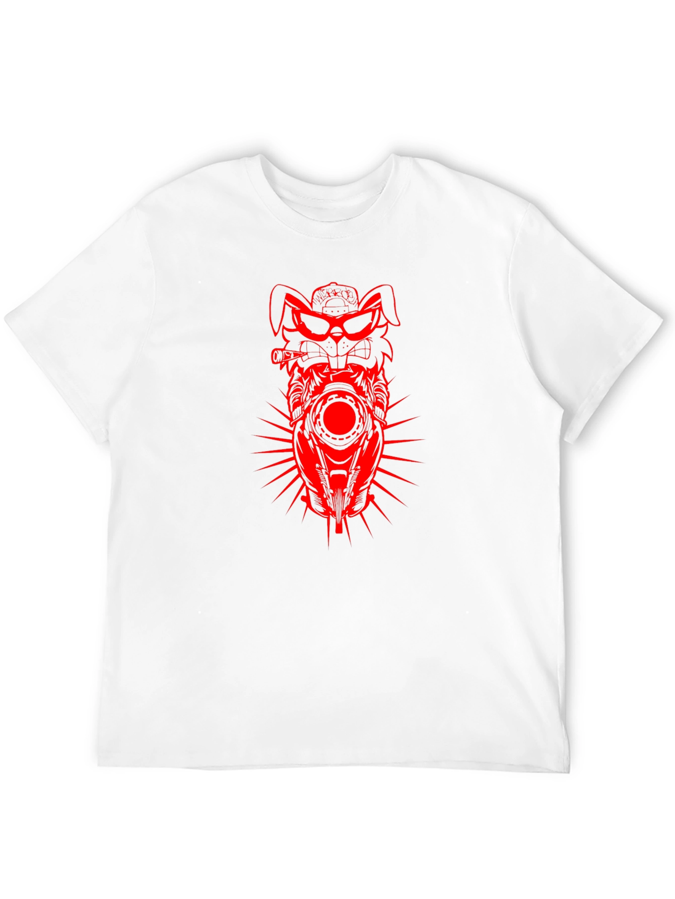 Mens Black T-shirt with Red Rabbit Motorcycle Design