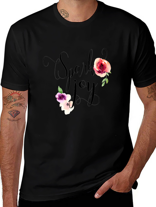 Spark Joy Floral Graphic T-Shirt - Black