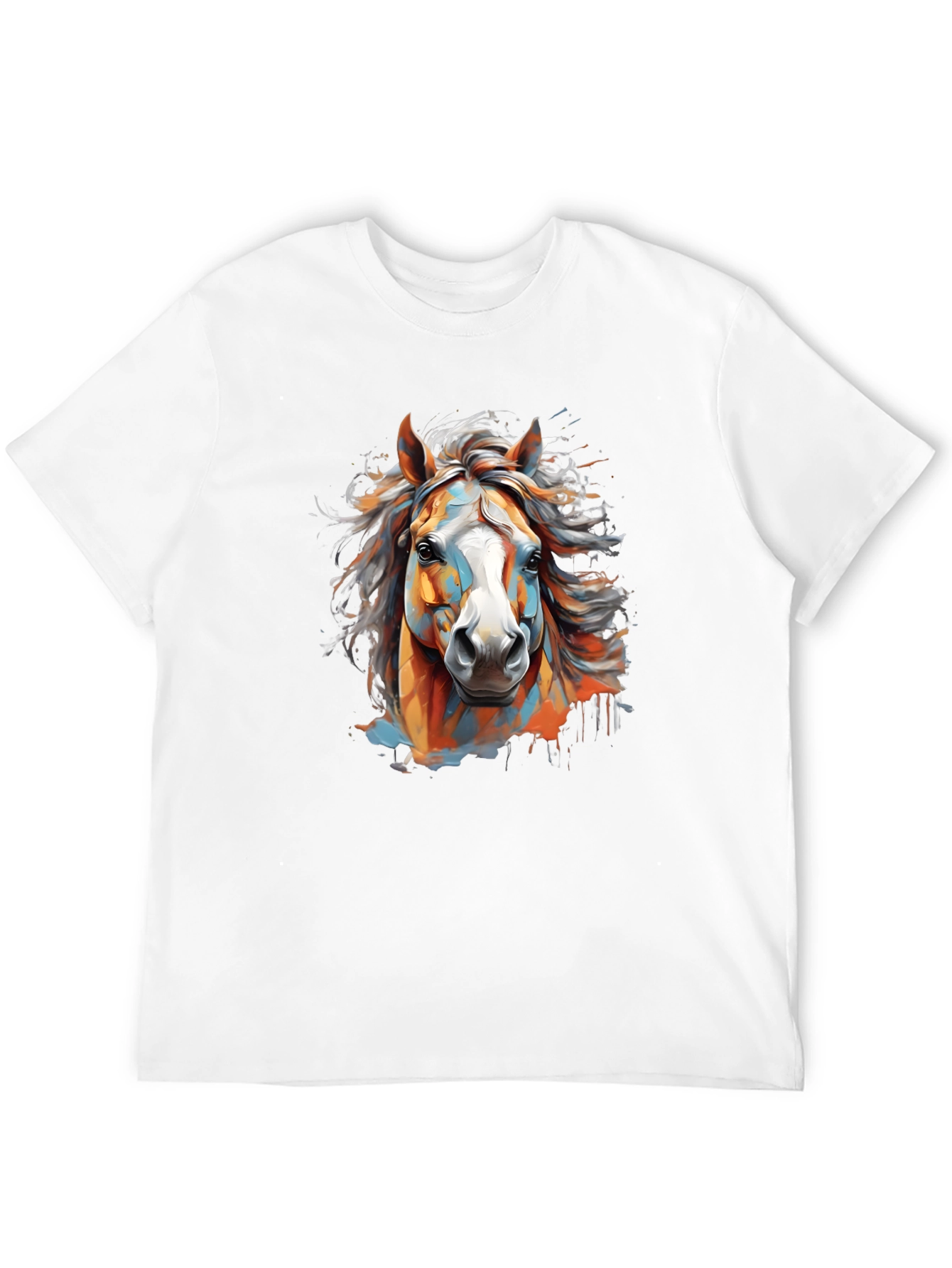 Vibrant Horse Graphic Tee - Black Cotton T-Shirt