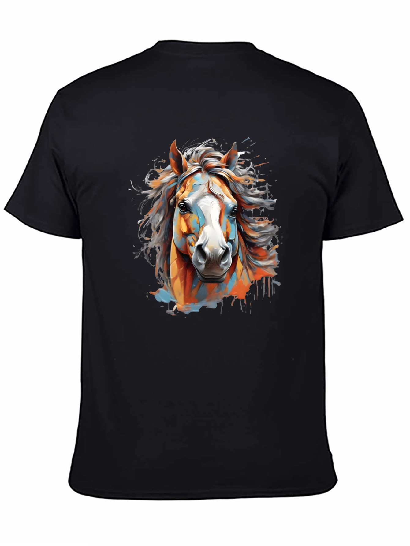 Vibrant Horse Graphic Tee - Black Cotton T-Shirt