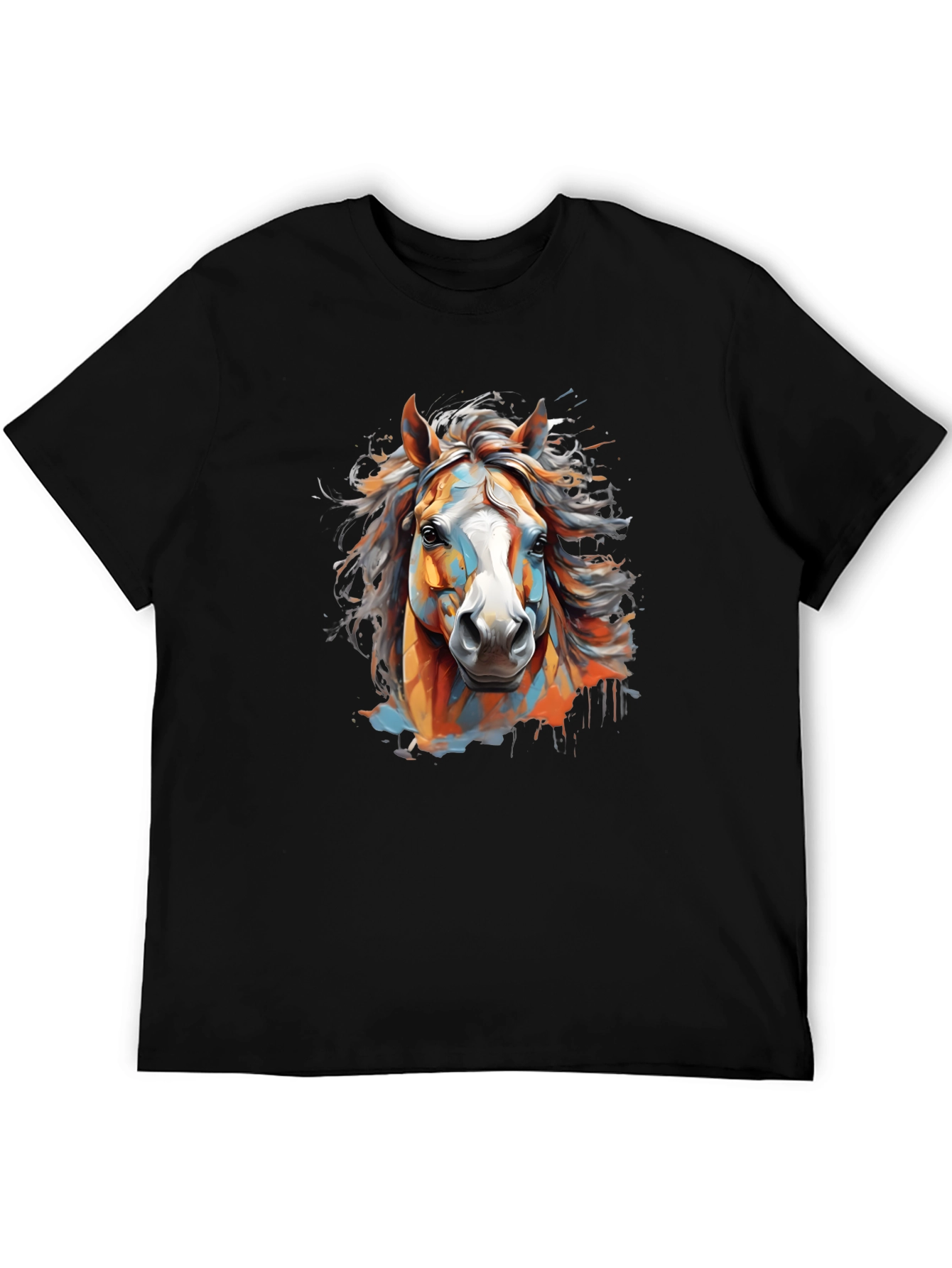 Vibrant Horse Graphic Tee - Black Cotton T-Shirt