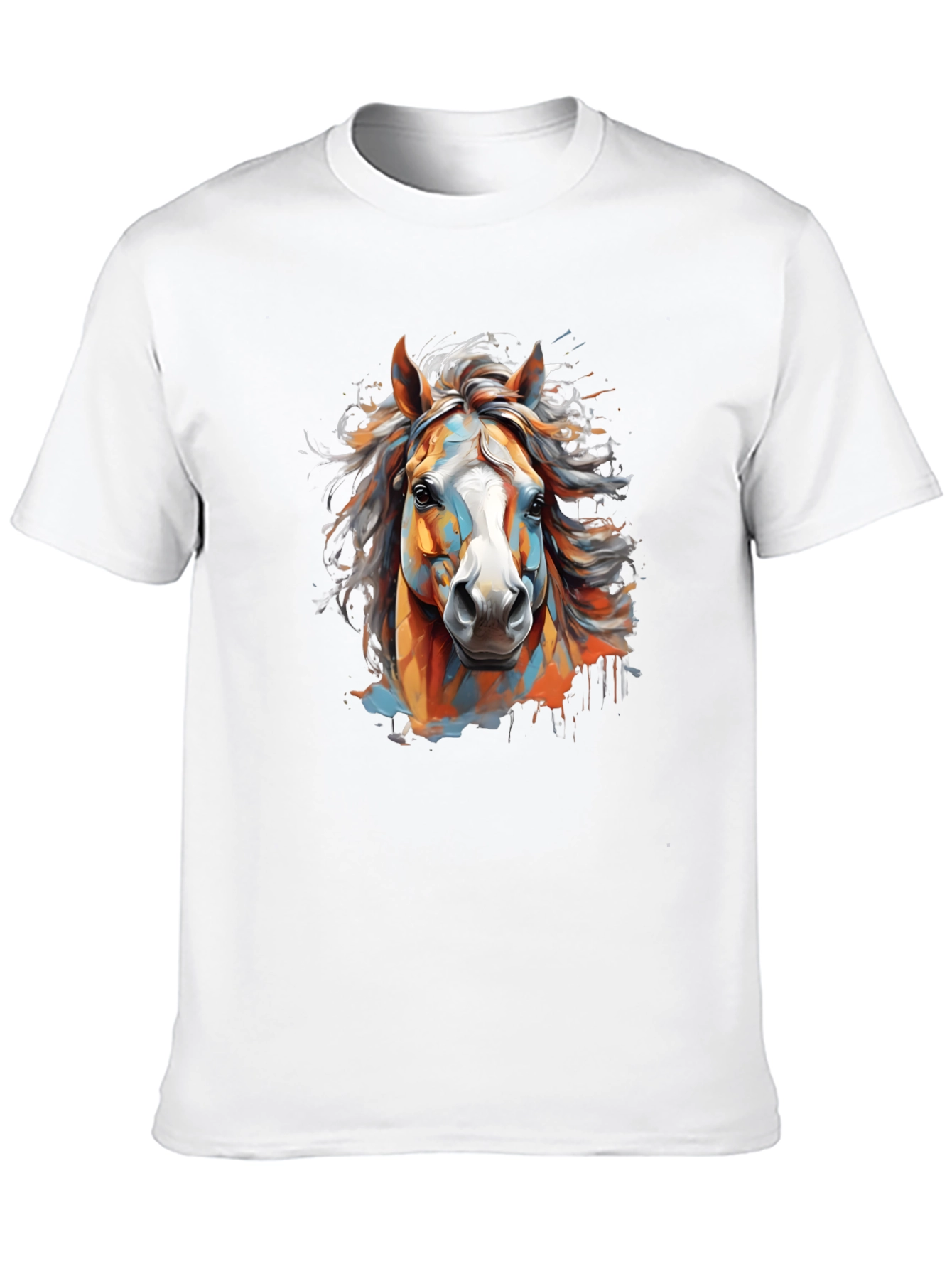 Vibrant Horse Graphic Tee - Black Cotton T-Shirt