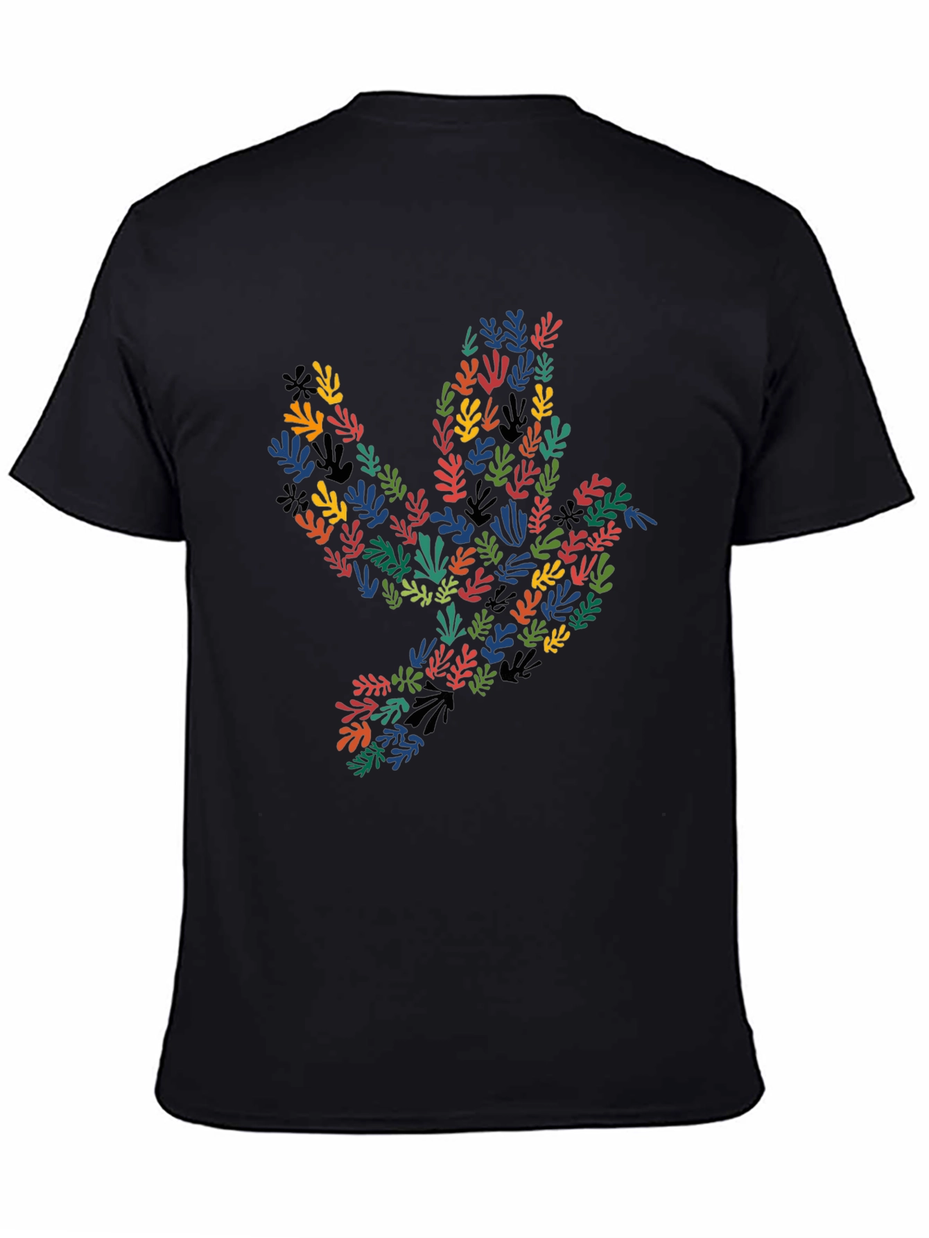 Abstract Leaf Dove Graphic Black T-Shirt