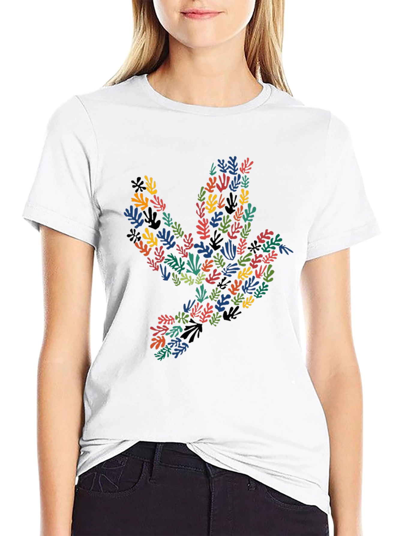 Abstract Leaf Dove Graphic Black T-Shirt