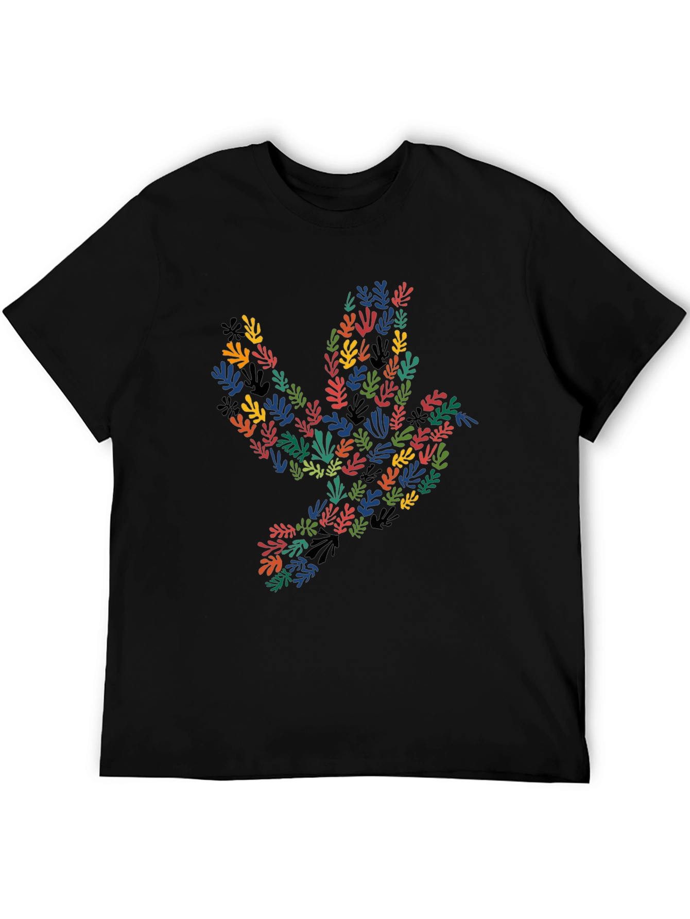 Abstract Leaf Dove Graphic Black T-Shirt