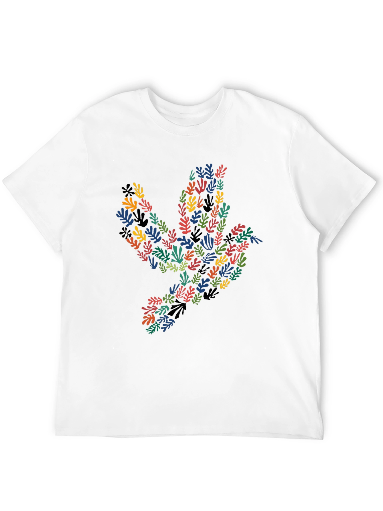 Abstract Leaf Dove Graphic Black T-Shirt