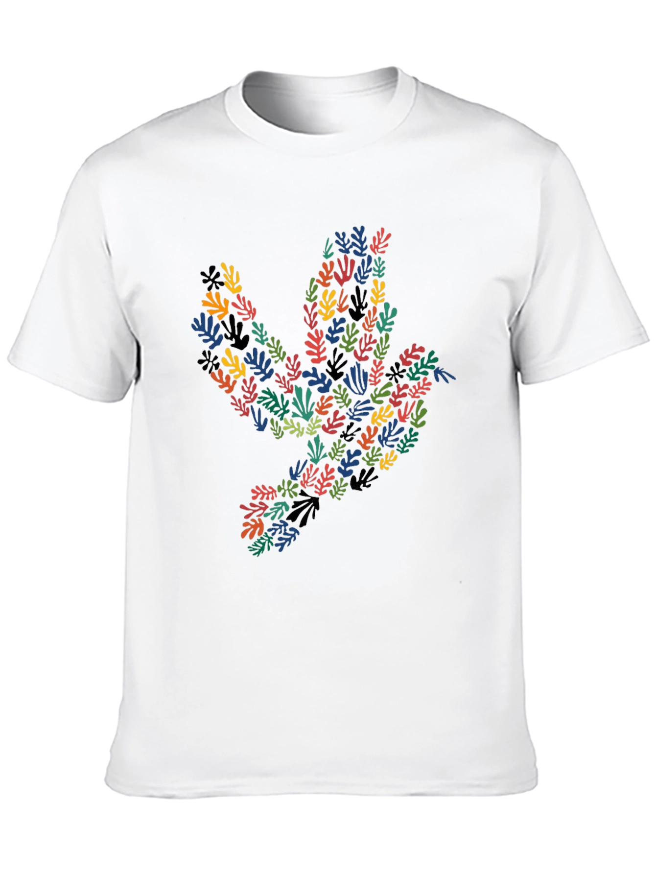 Abstract Leaf Dove Graphic Black T-Shirt