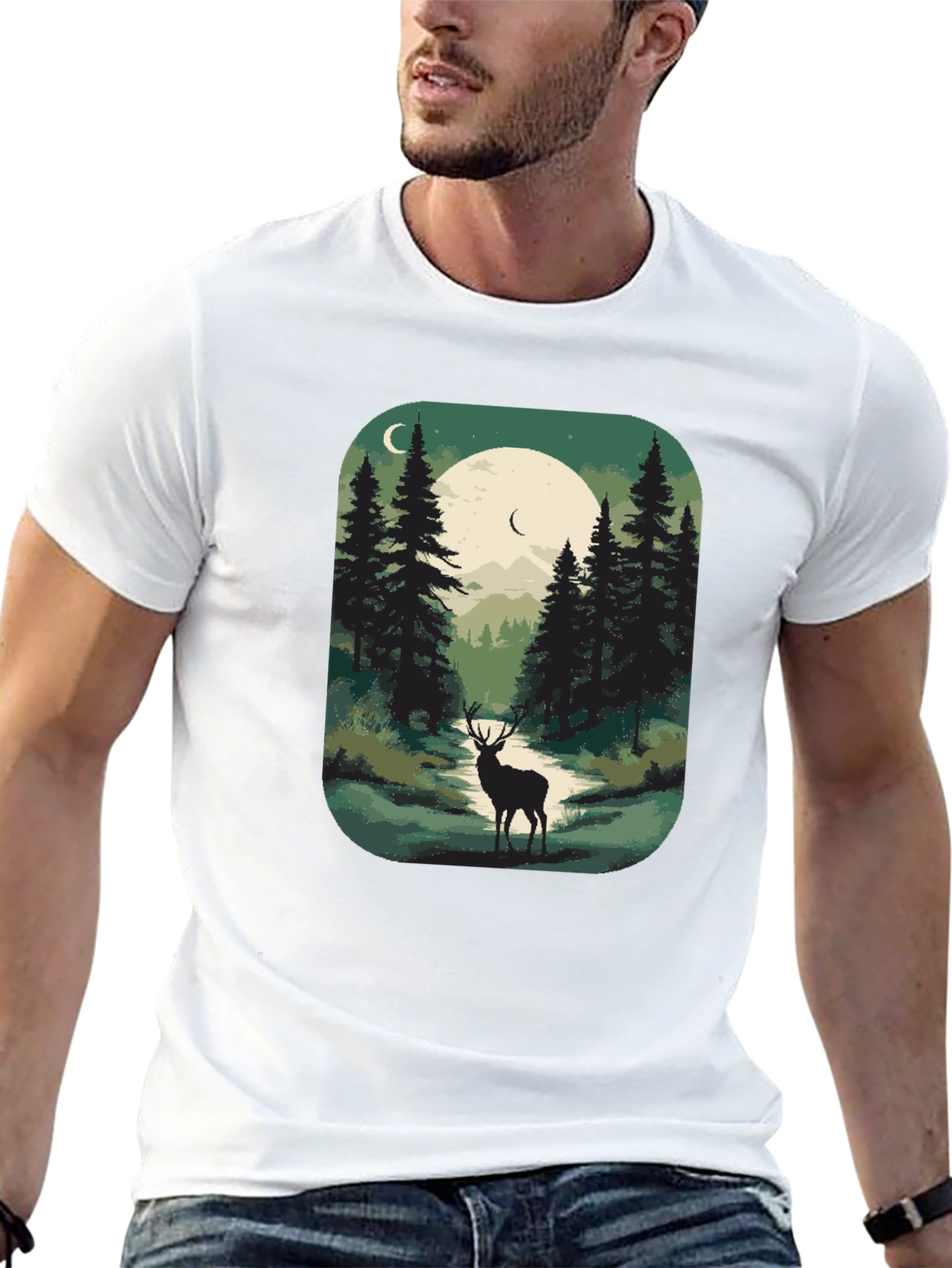 Nature Deer Graphic Tee - Mens Black T-Shirt