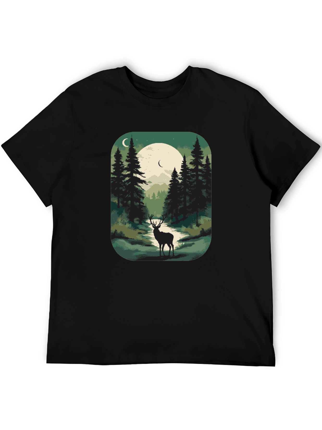 Nature Deer Graphic Tee - Mens Black T-Shirt