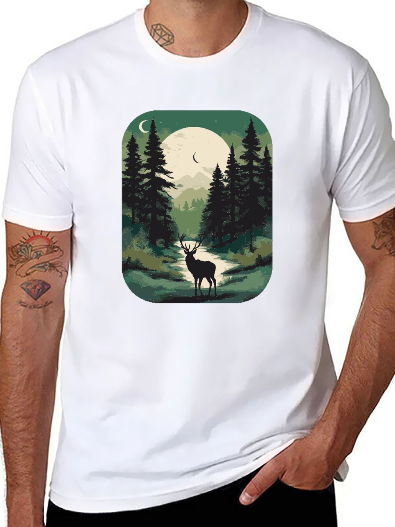 Nature Deer Graphic Tee - Mens Black T-Shirt