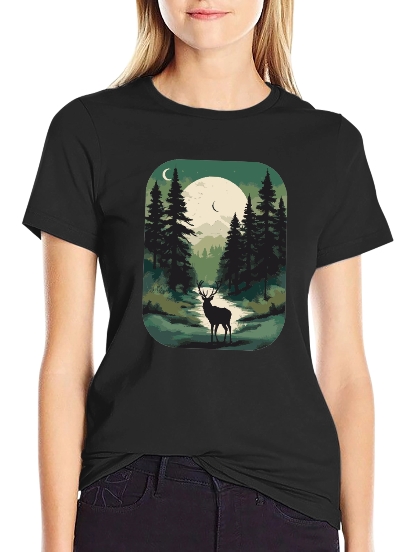 Nature Deer Graphic Tee - Mens Black T-Shirt