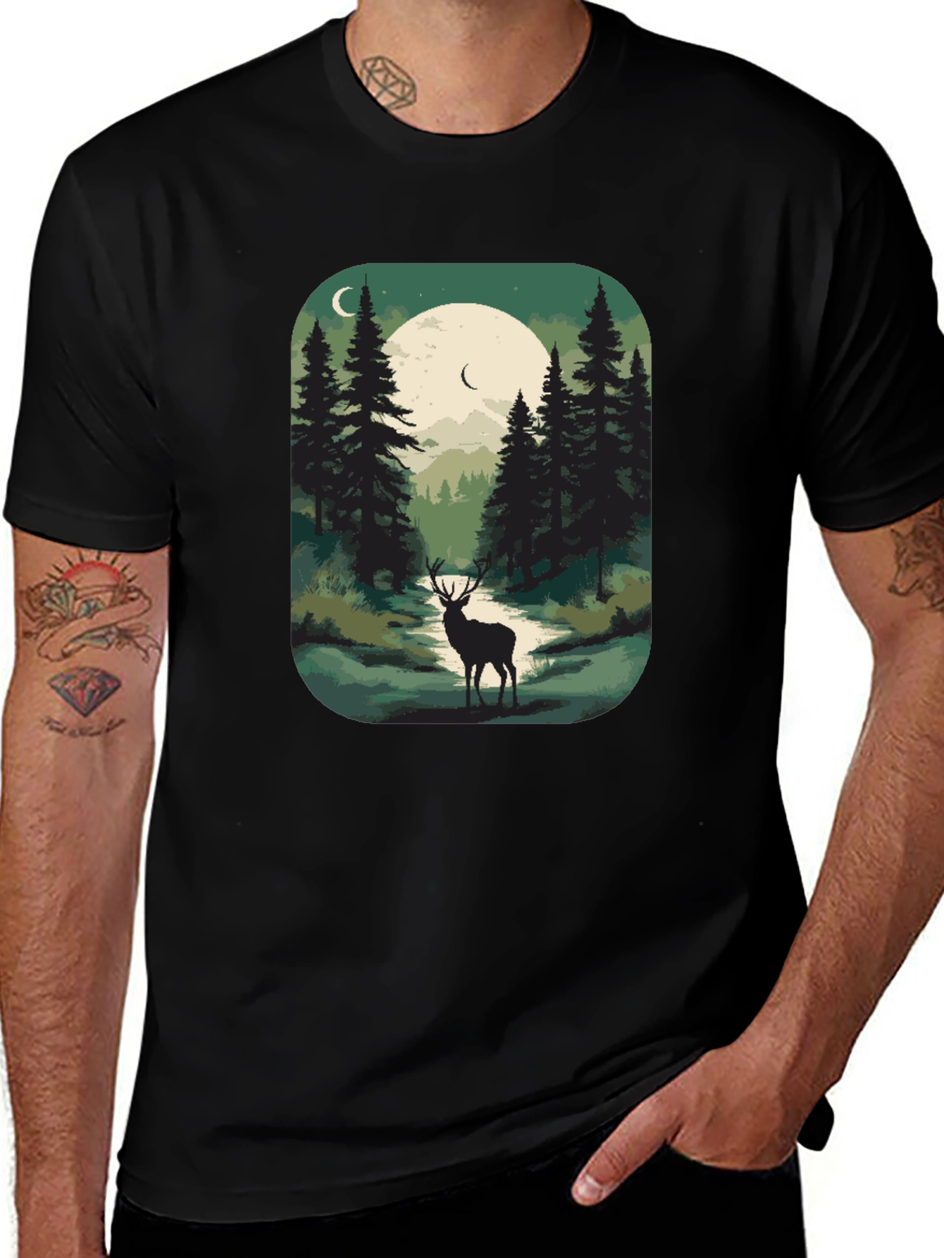 Nature Deer Graphic Tee - Mens Black T-Shirt