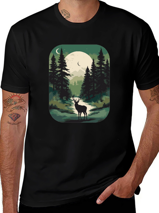 Nature Deer Graphic Tee - Mens Black T-Shirt