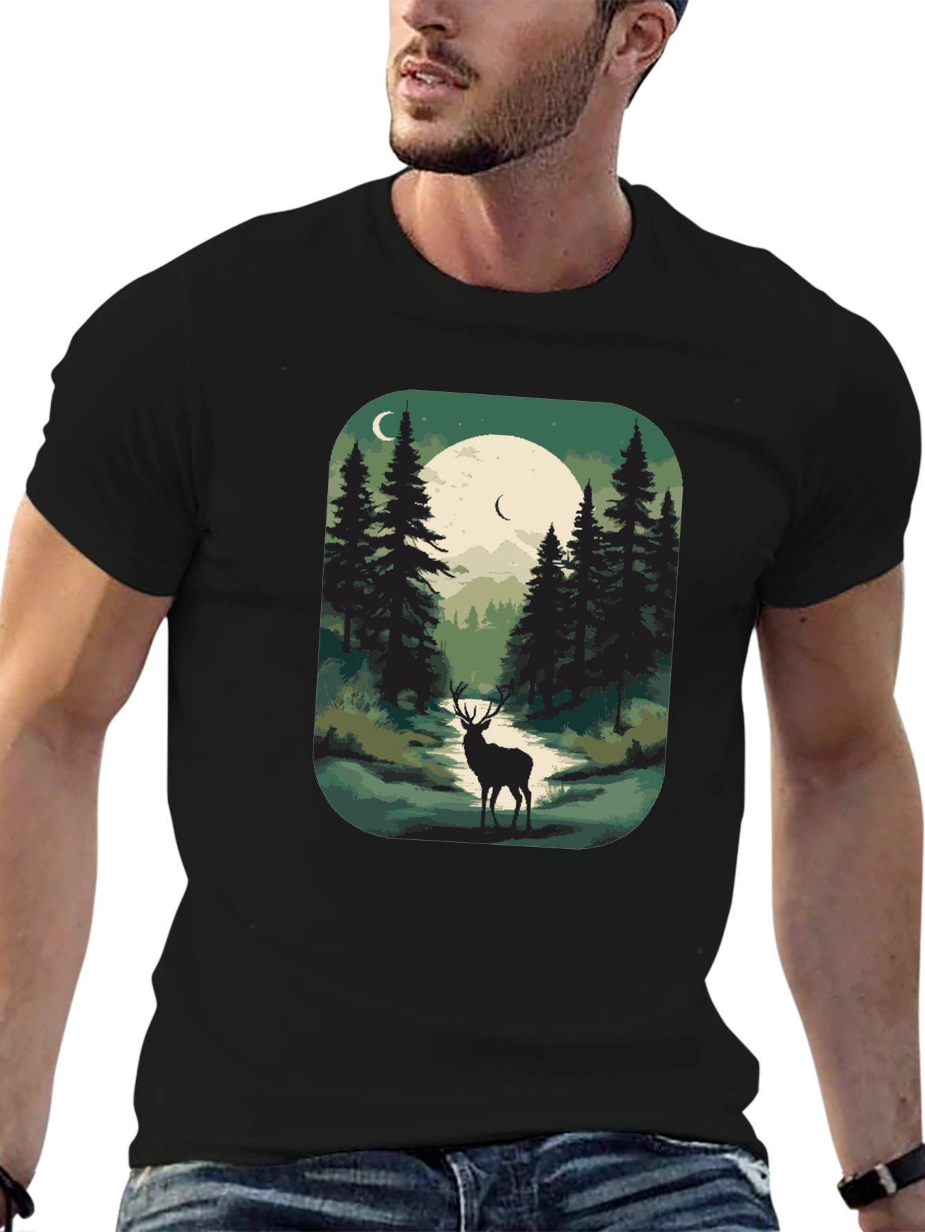 Nature Deer Graphic Tee - Mens Black T-Shirt