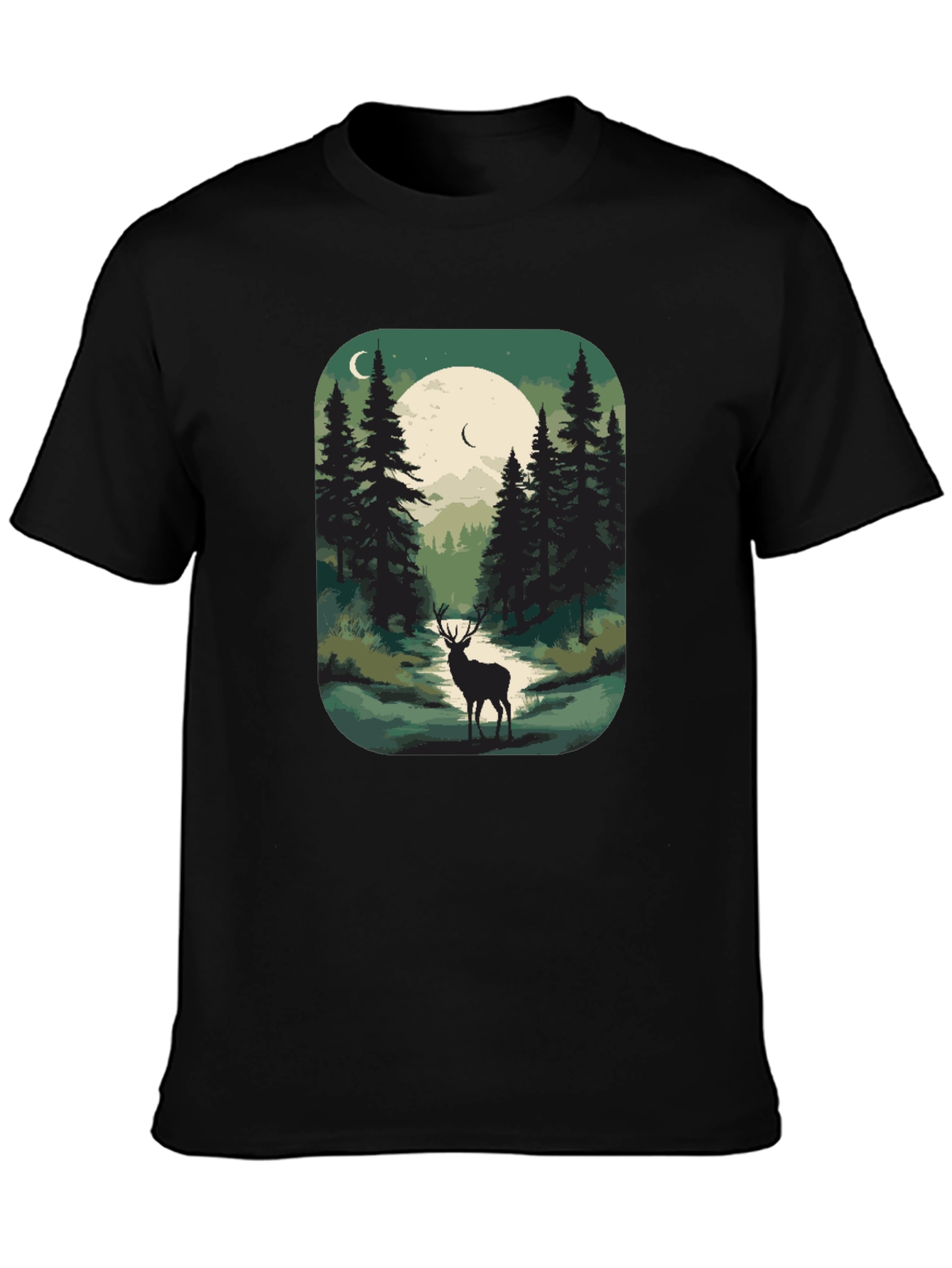 Nature Deer Graphic Tee - Mens Black T-Shirt