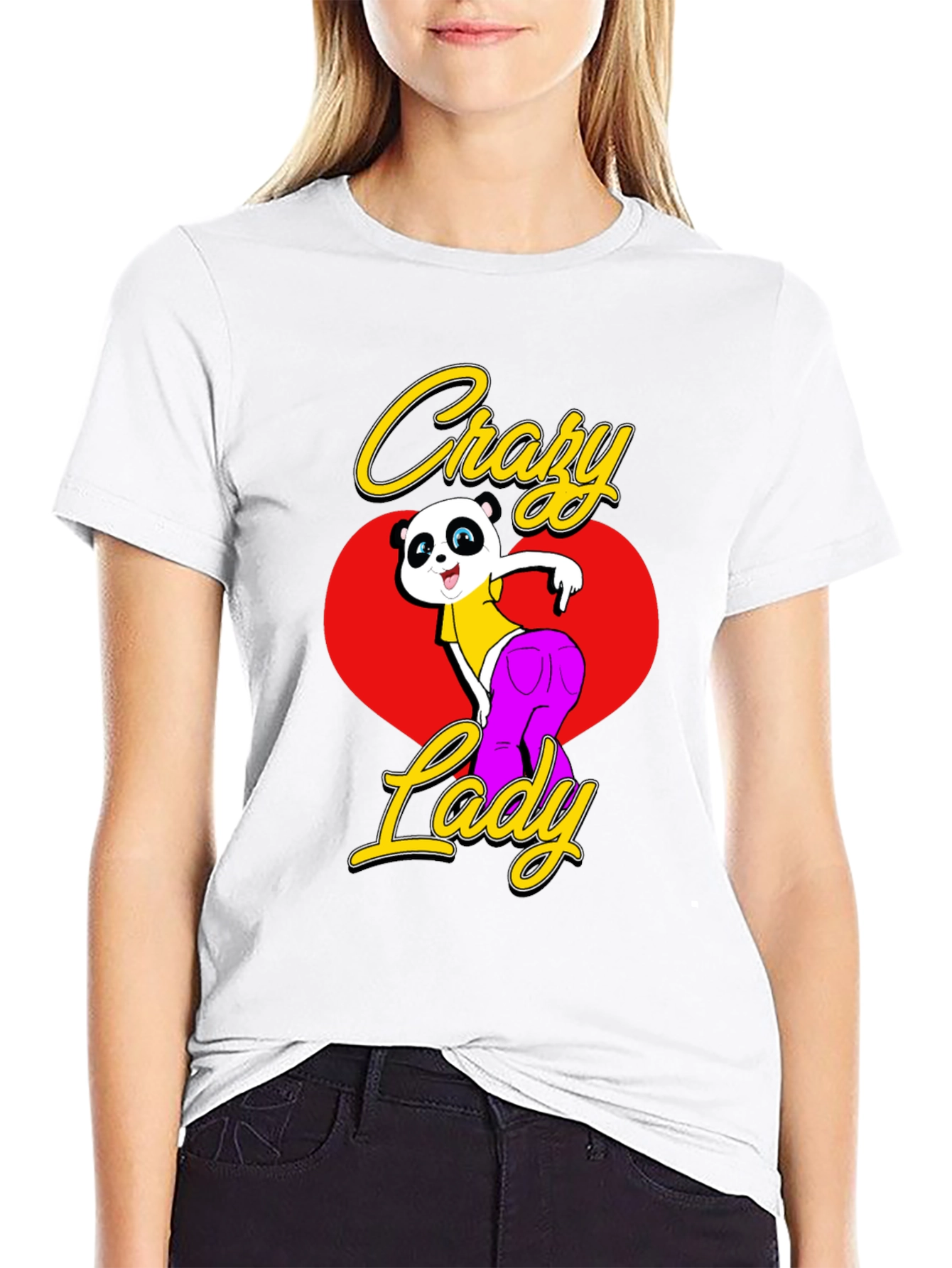 Crazy Lady Panda Black T-Shirt