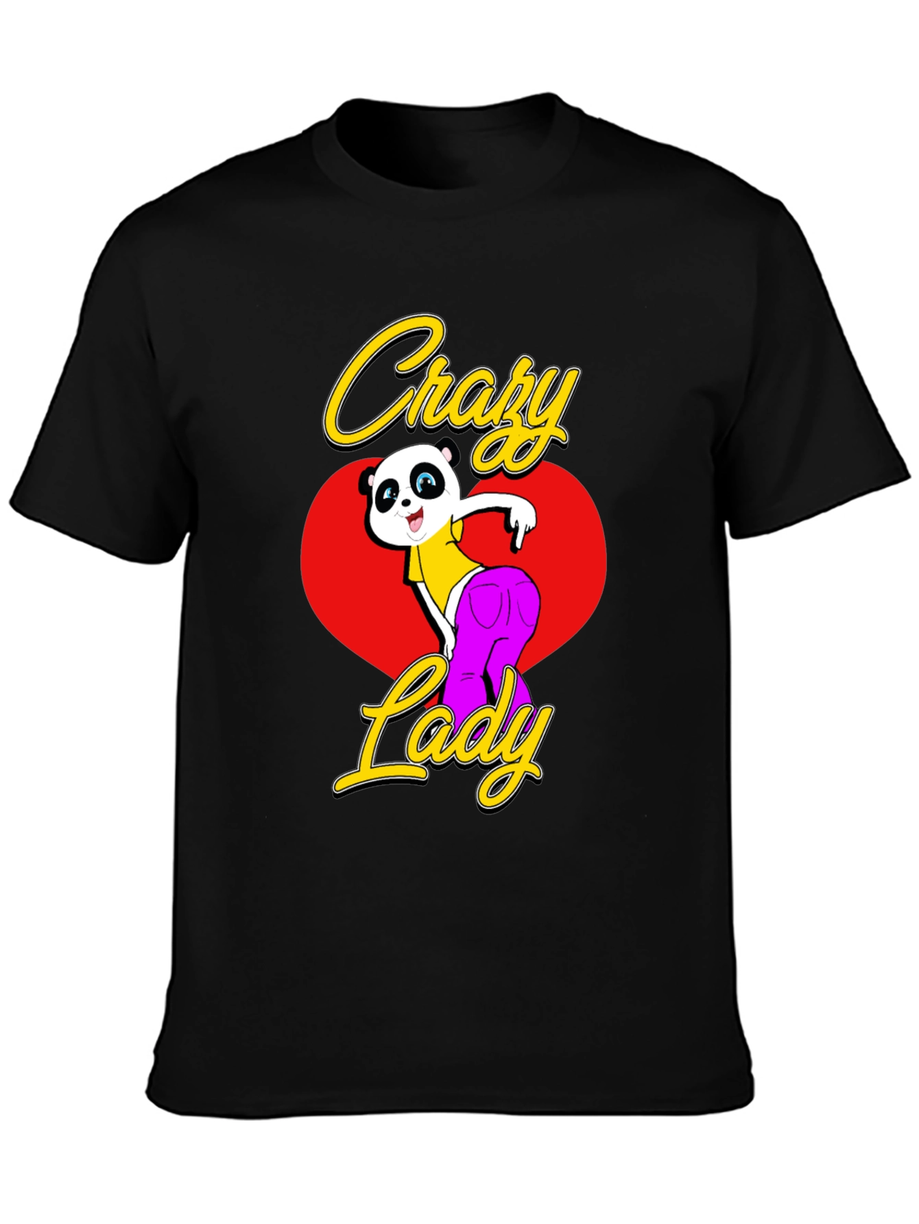 Crazy Lady Panda Black T-Shirt