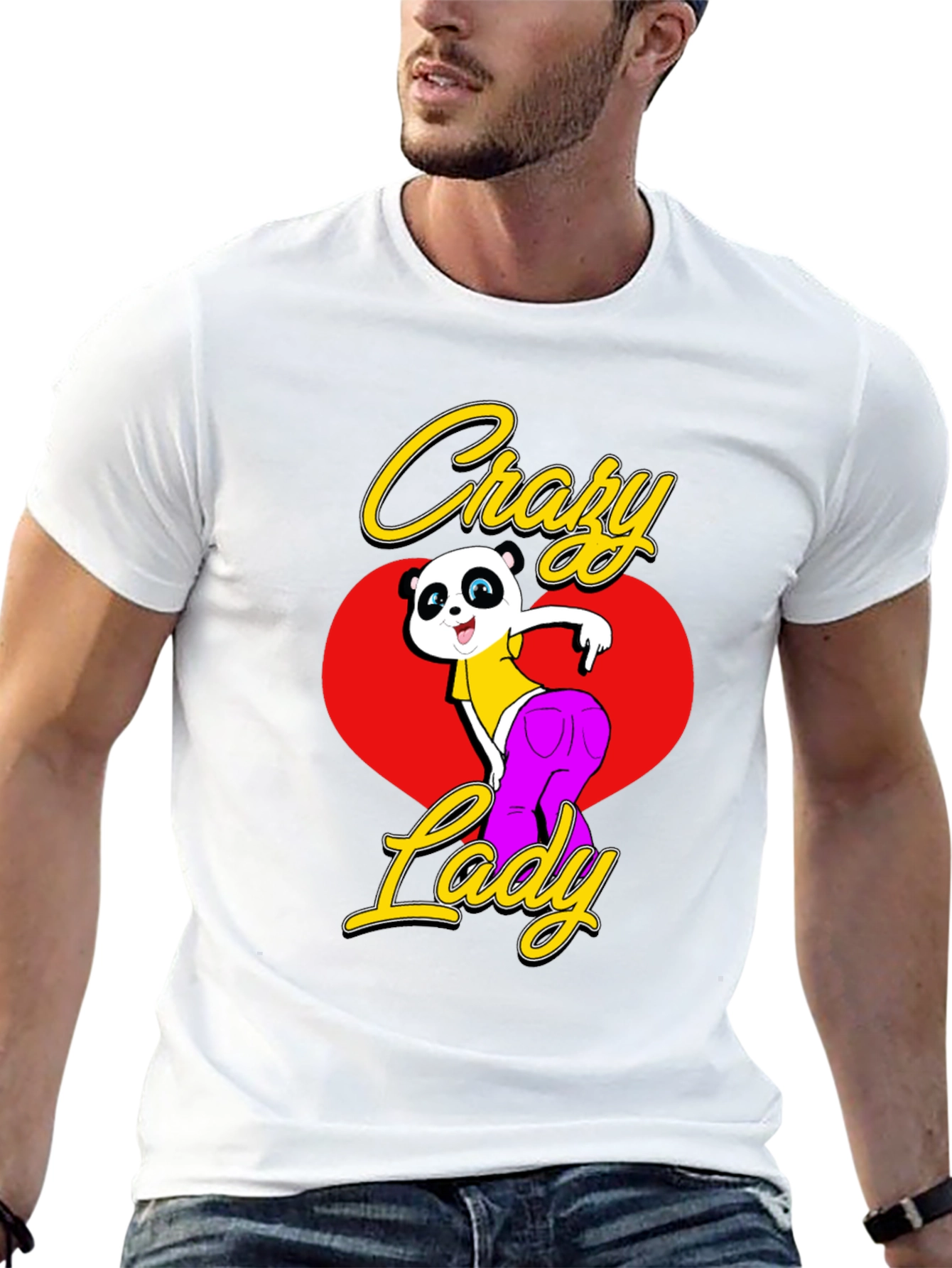 Crazy Lady Panda Black T-Shirt