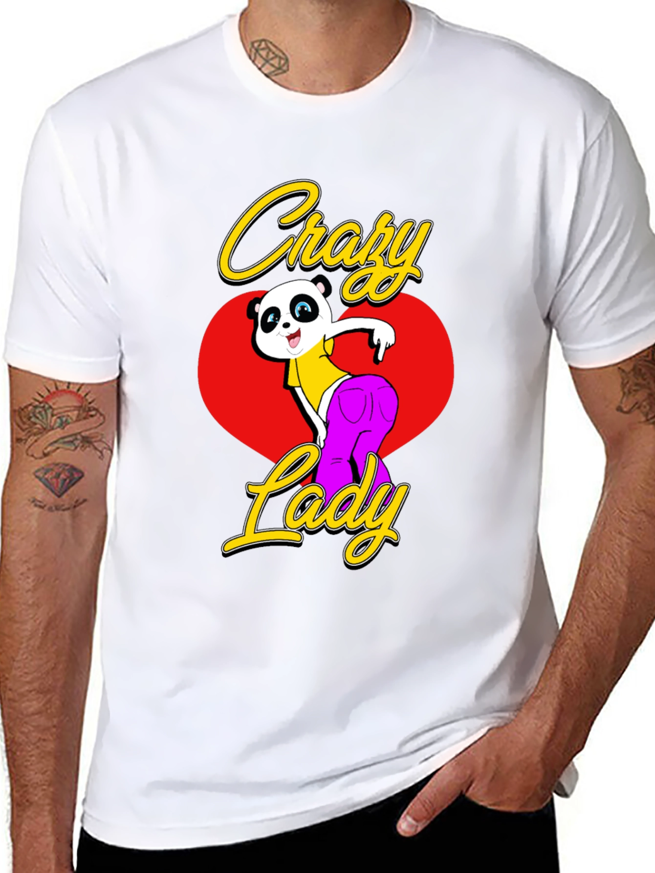 Crazy Lady Panda Black T-Shirt