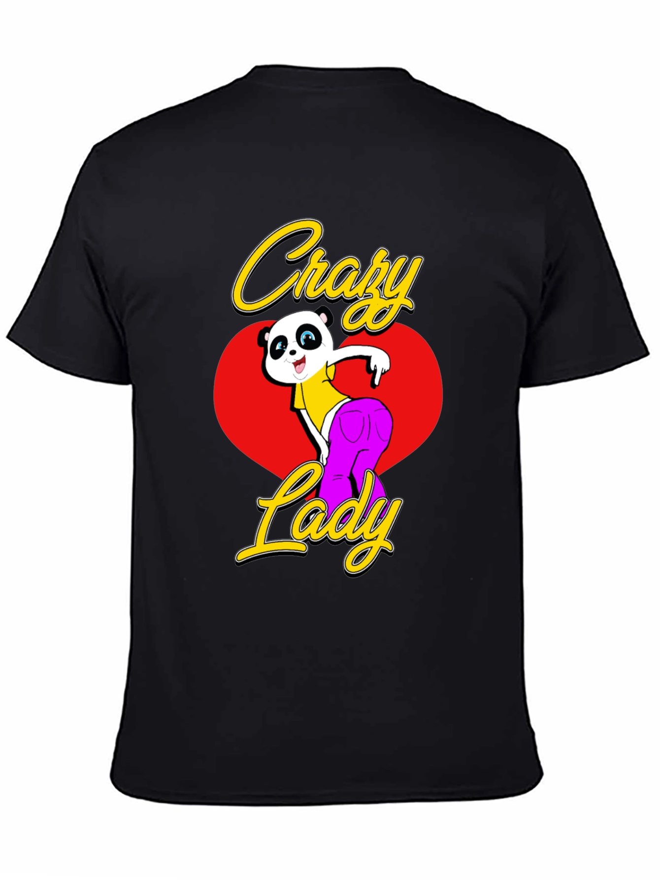 Crazy Lady Panda Black T-Shirt