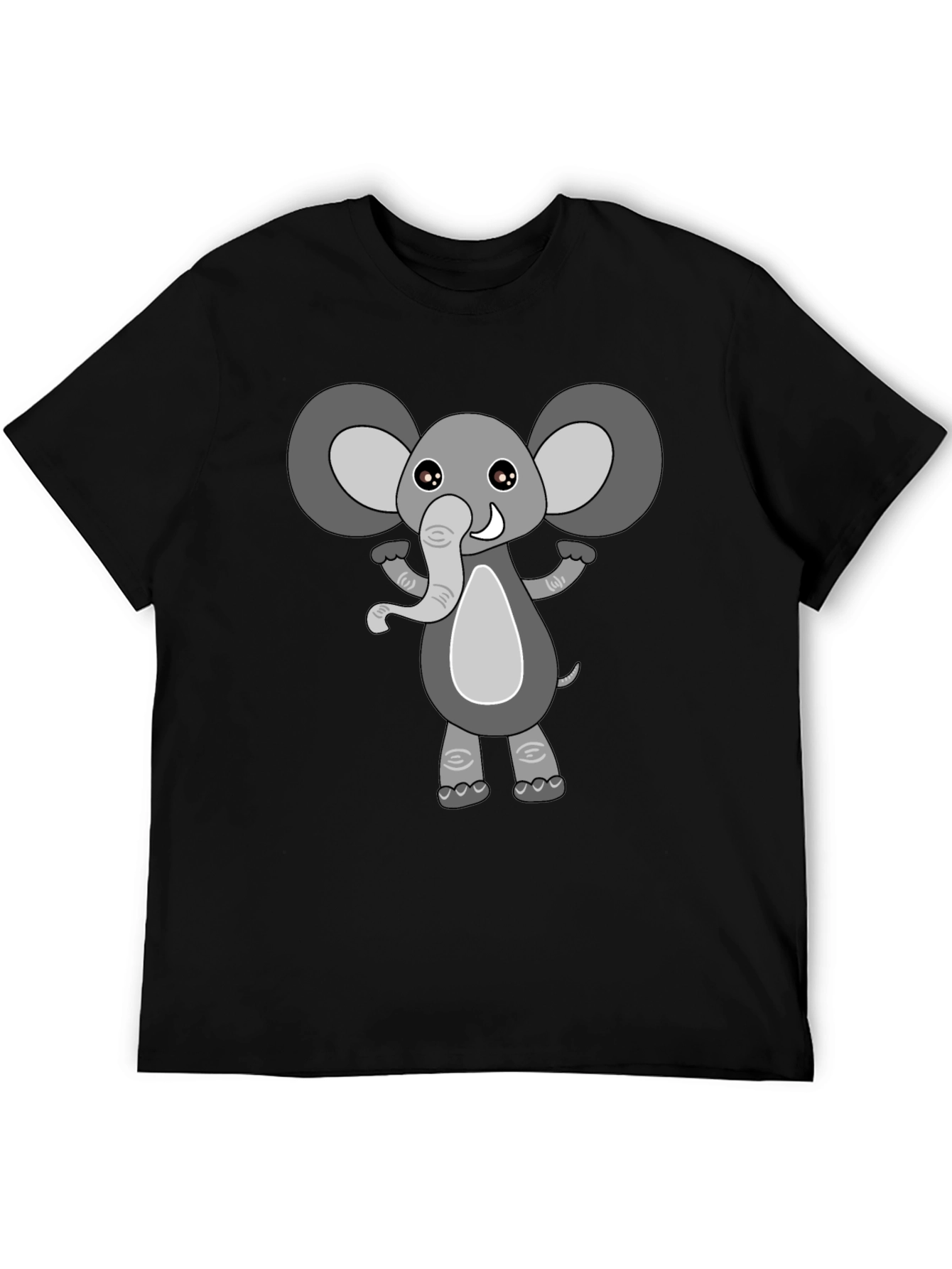 Cute Cartoon Elephant Black T-Shirt