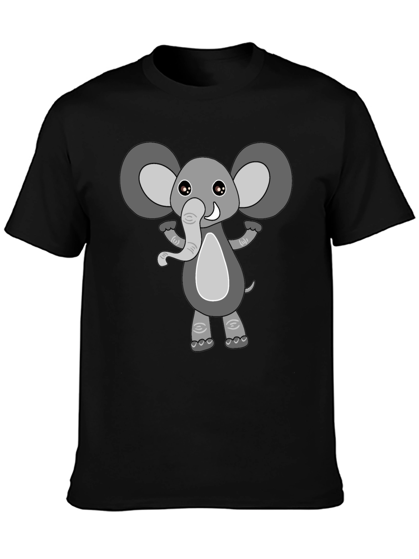 Cute Cartoon Elephant Black T-Shirt