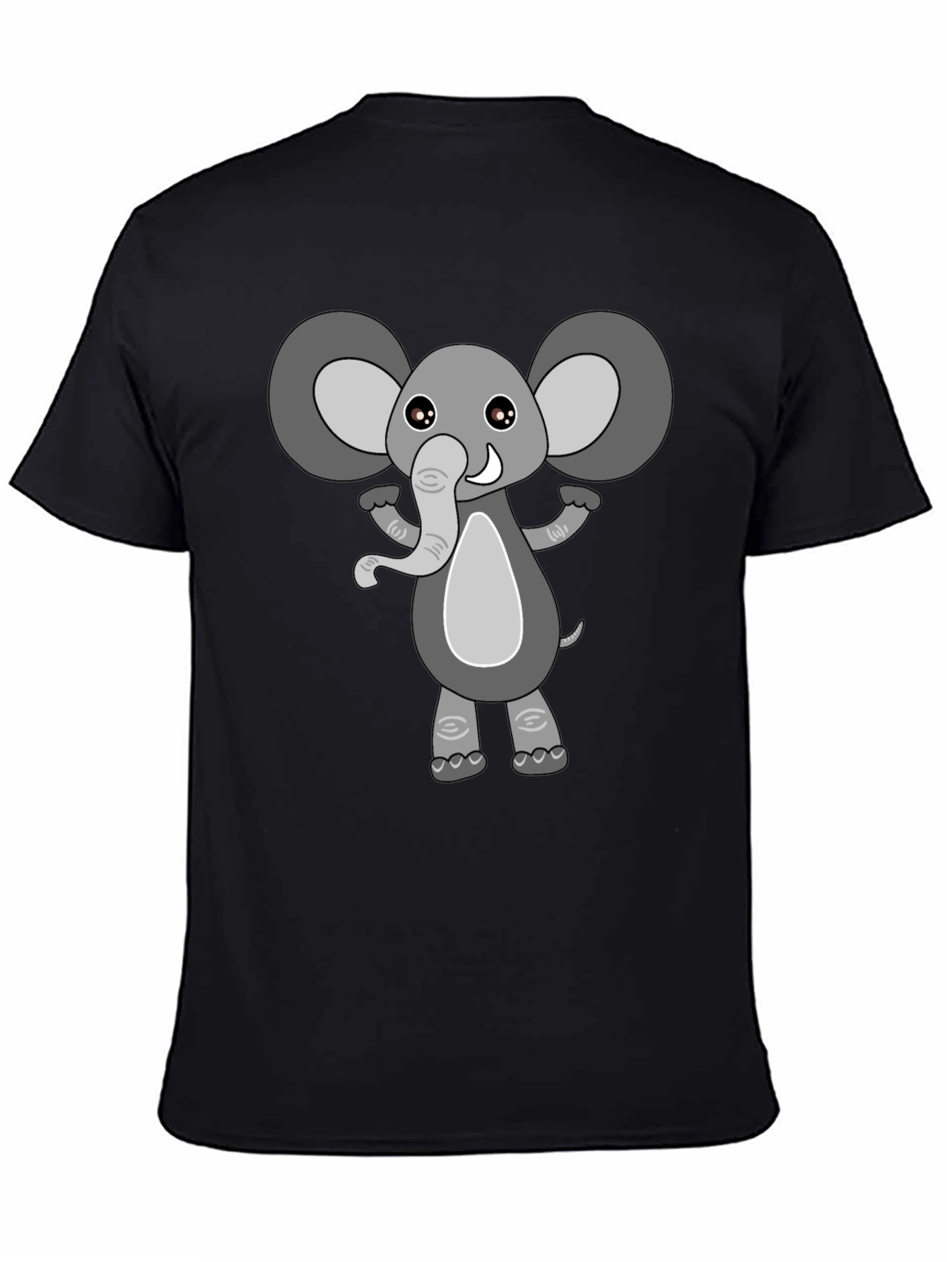 Cute Cartoon Elephant Black T-Shirt