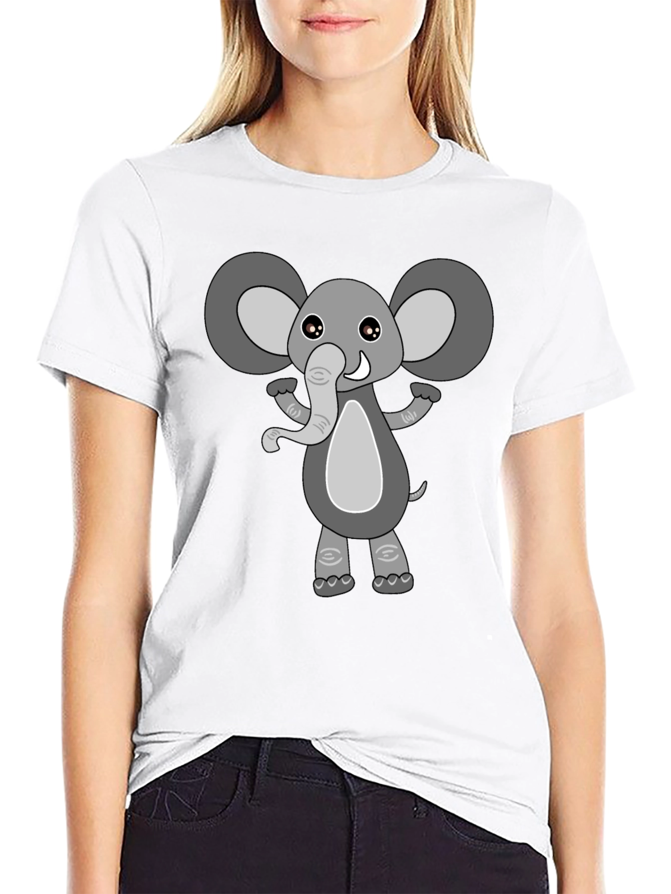 Cute Cartoon Elephant Black T-Shirt