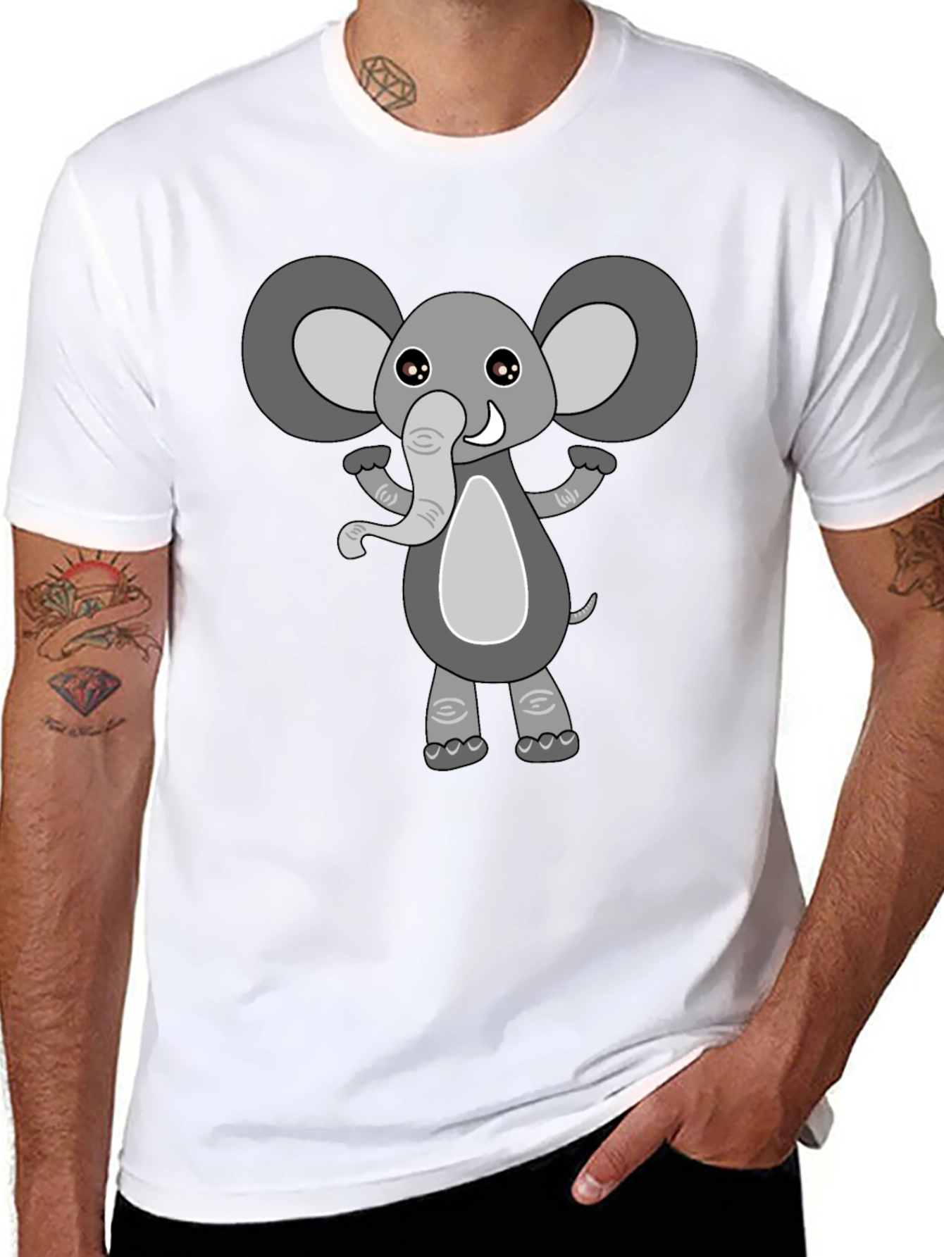 Cute Cartoon Elephant Black T-Shirt