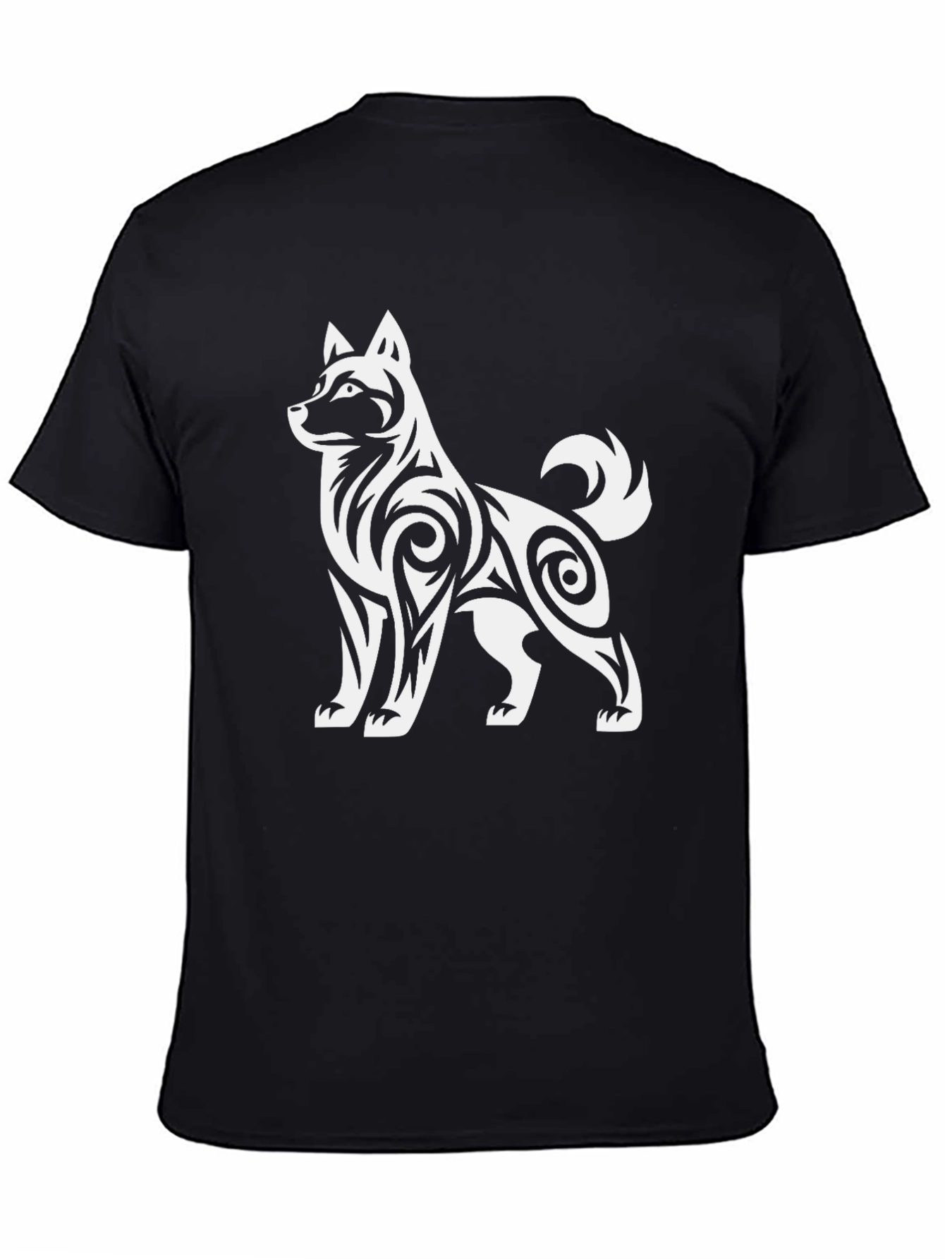 Tribal Dog Graphic T-Shirt - Black