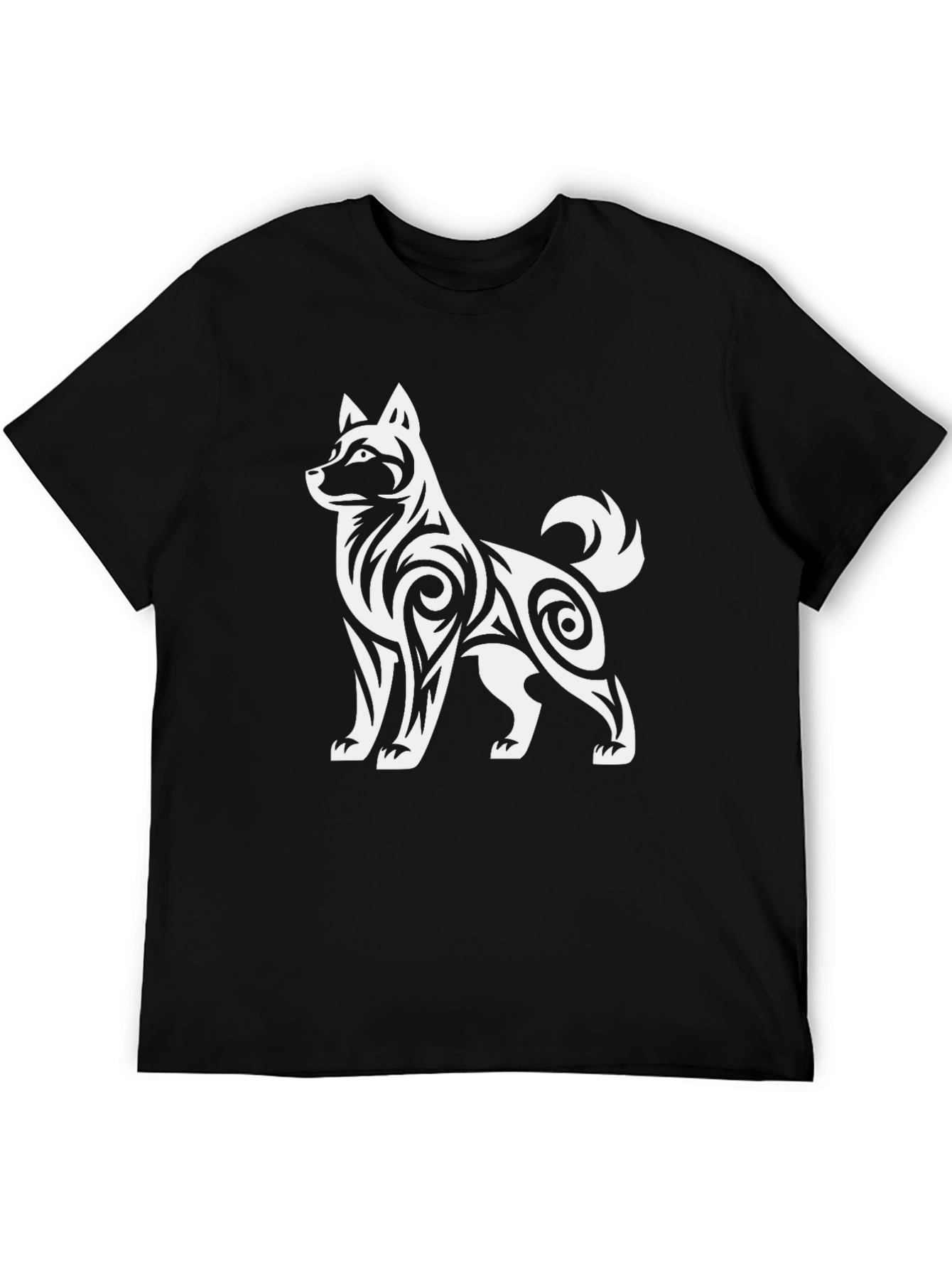 Tribal Dog Graphic T-Shirt - Black