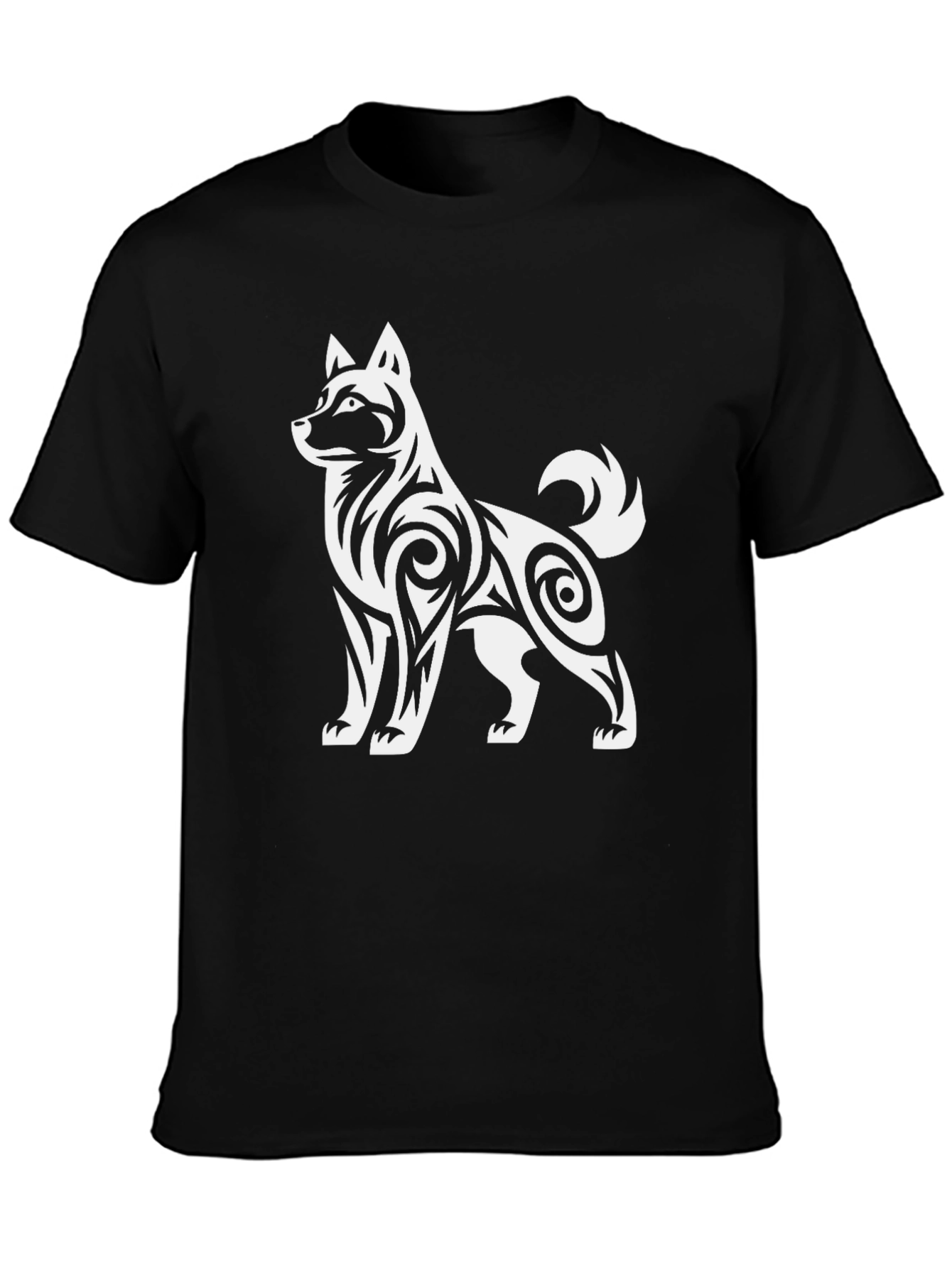 Tribal Dog Graphic T-Shirt - Black