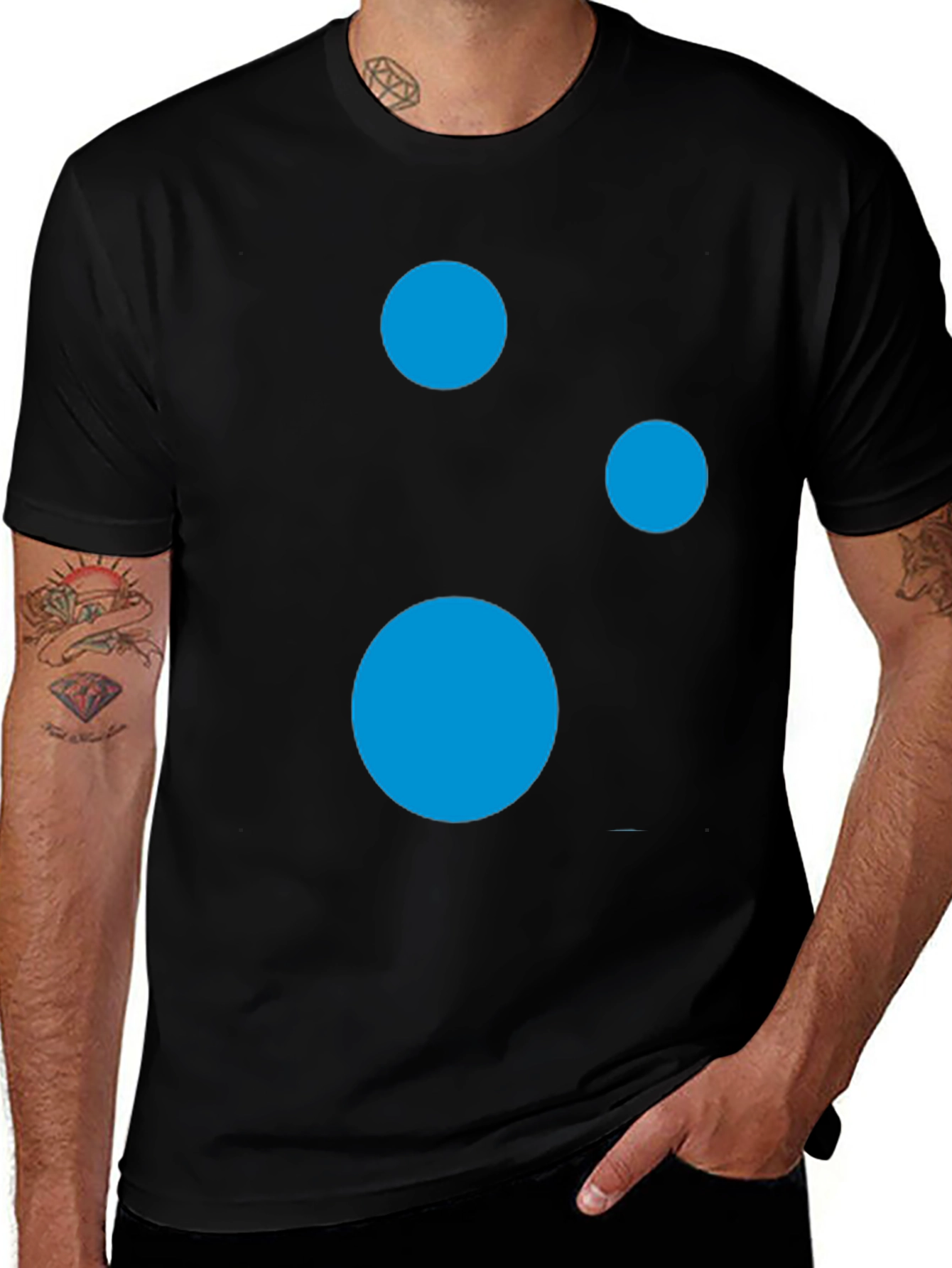Modern Black T-Shirt with Abstract Blue Circle Design