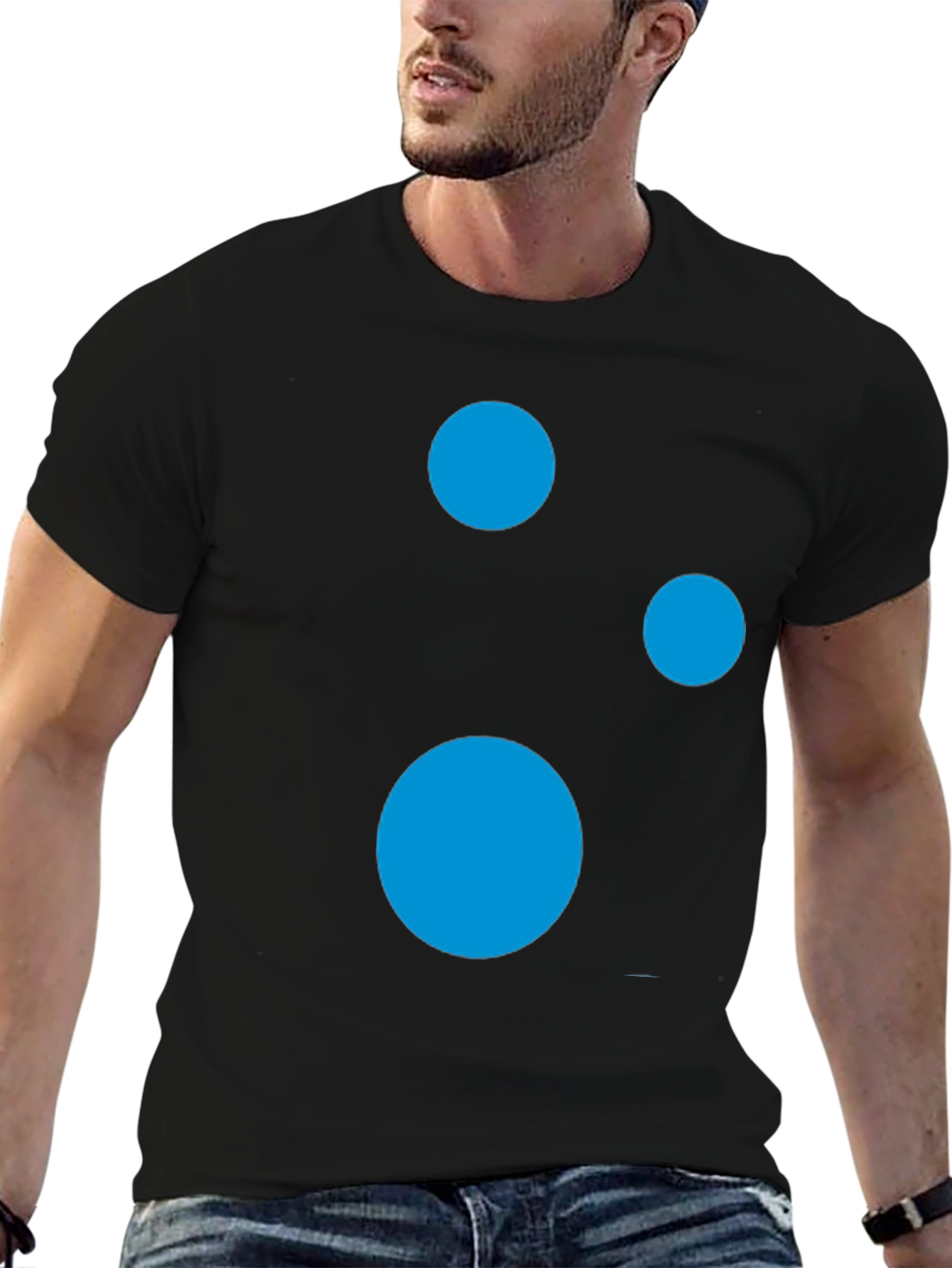 Modern Black T-Shirt with Abstract Blue Circle Design