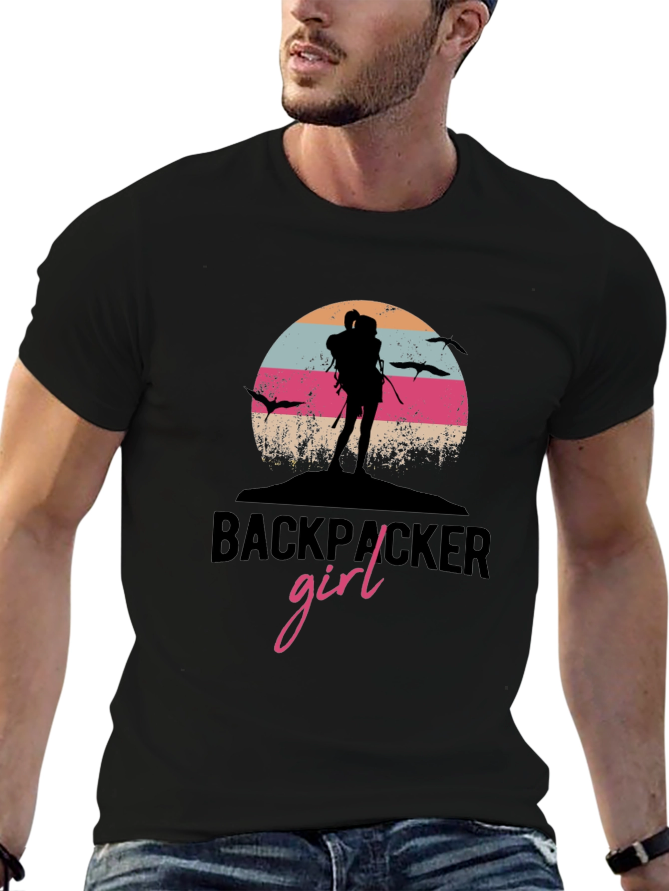Backpacker Girl Graphic Tee - Adventure Shirt