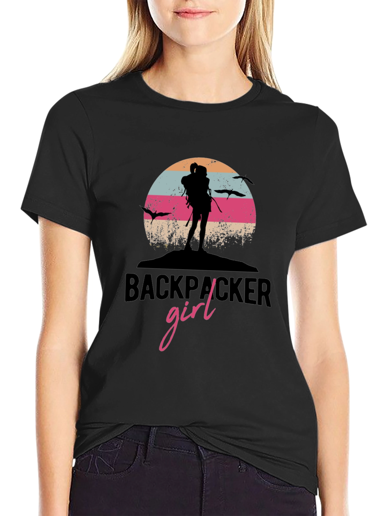 Backpacker Girl Graphic Tee - Adventure Shirt