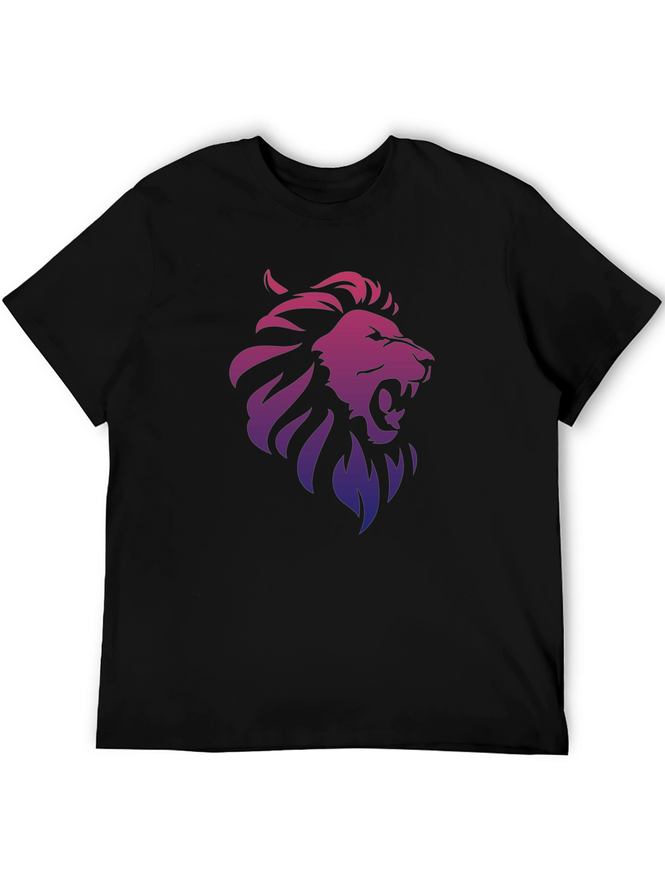 Lion Gradient Graphic Print Black T-Shirt